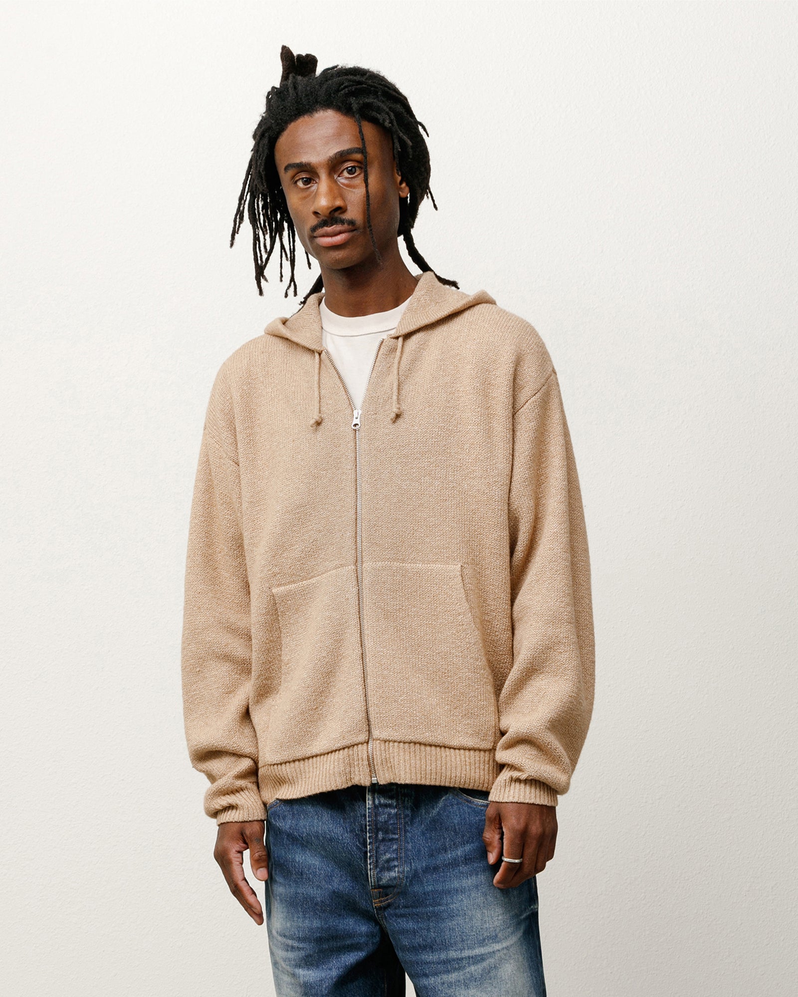 STUSSY フルジップブラッシュドメリのセーター　キャメル STUSSY フルジップブラッシュドメリのセーター キャメル