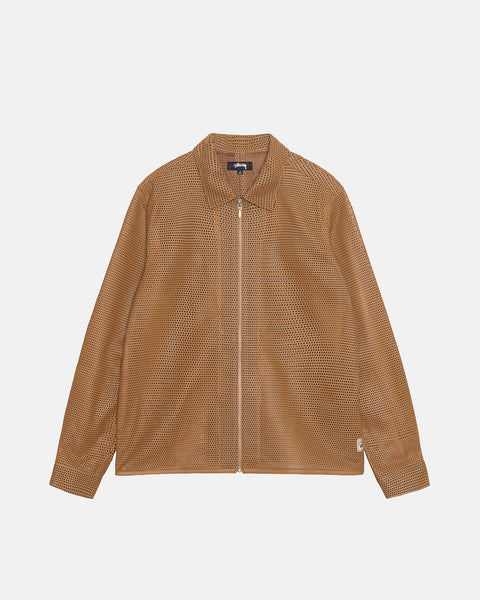 Stüssy Zip Shirt Perforated Leather Camel Tops