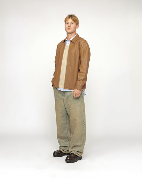 Stüssy Zip Shirt Perforated Leather Camel Tops