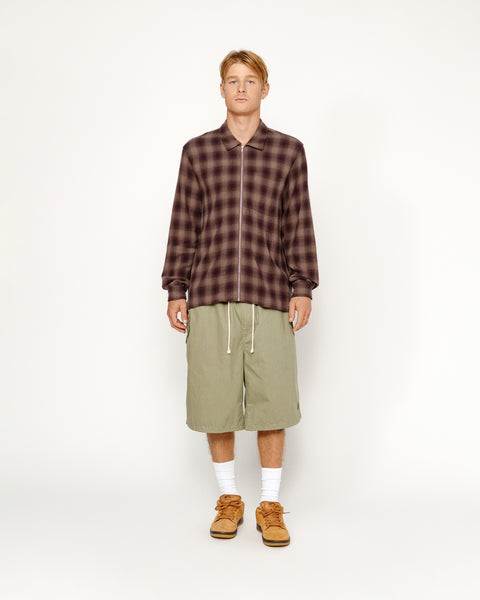 Stüssy Zip Shirt Twisted Yarn Plaid Brown Tops | hero:hover:collection:new-arrivals,shirts,tops-shirts,all,outerwear