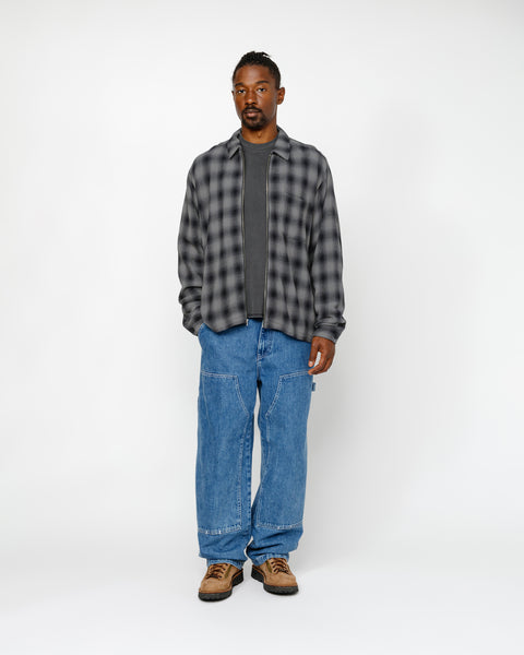 Stüssy Zip Shirt Twisted Yarn Plaid Charcoal Tops | hero:hover:collection:new-arrivals,shirts,tops-shirts,all,outerwear