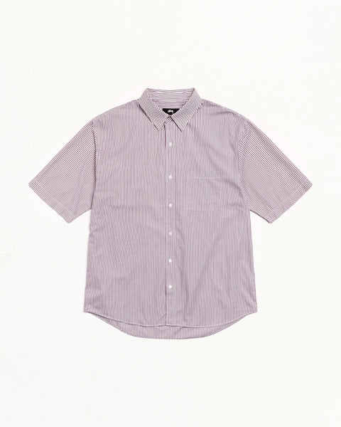 Boxy Ss Shirt 8 Ball Mens Short Sleeve In Burgundy Stripe