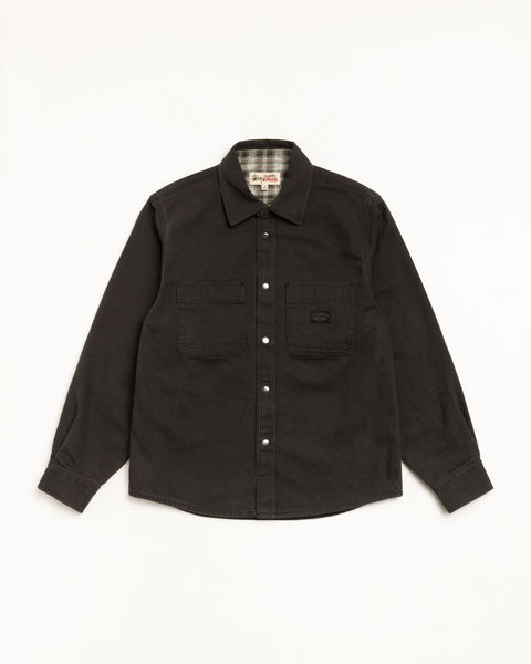 Heavy Washed Canvas Shirt Mens Long Sleeve In Black