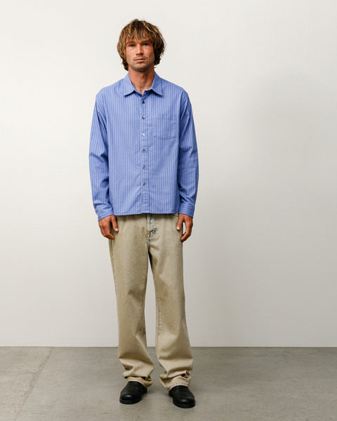 Oxford Ls Shirt Mens Long Sleeve In Blue Stripe