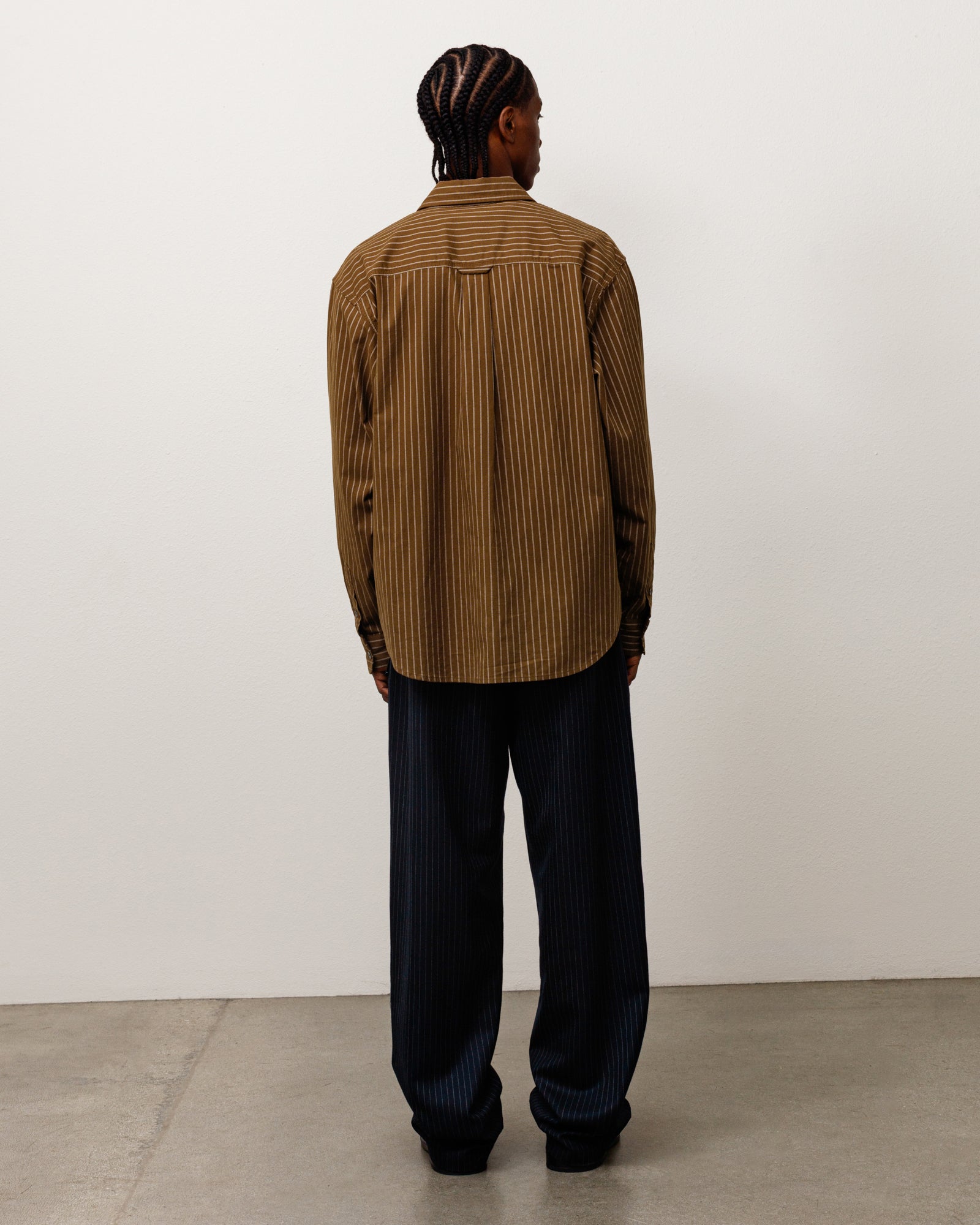 Oxford Ls Shirt Unisex Long Sleeve In Brown Stripe