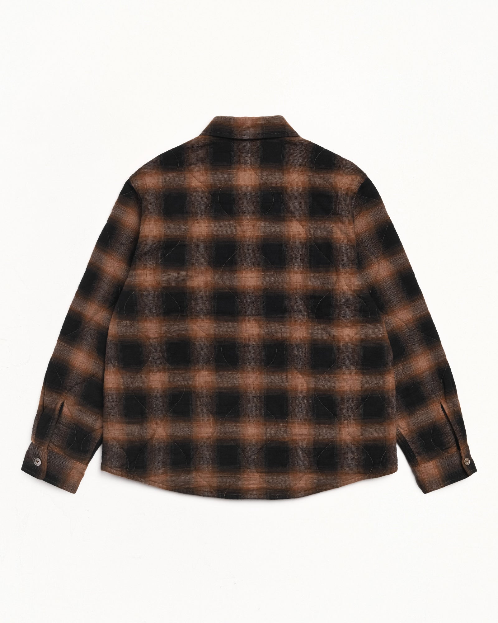 Quilted Plaid Shirt Jacket Mens Long Sleeve In Brown