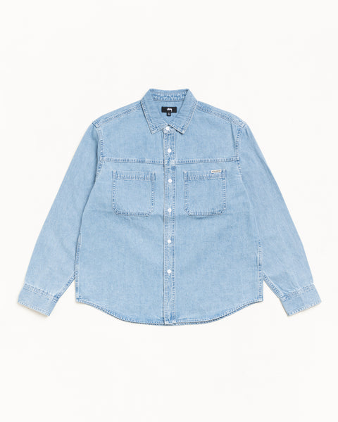 Work Denim Shirt Mens Long Sleeve In Light Denim