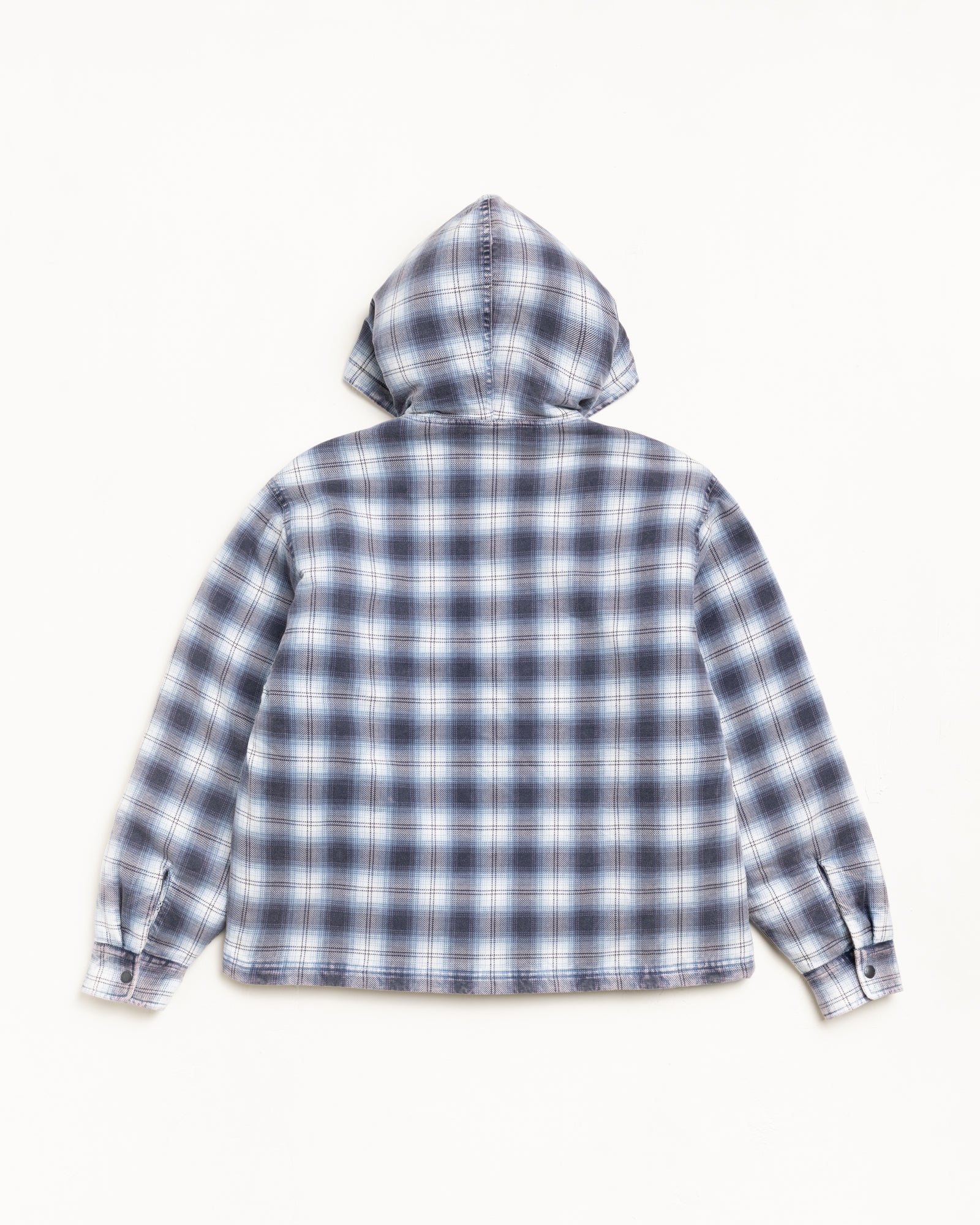 Zip Hooded Plaid Shirt Mens Long Sleeve In Blue