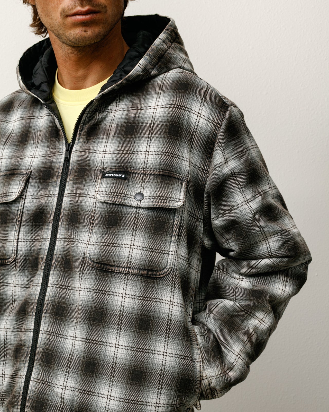 Zip Hooded Plaid Shirt - Charcoal | Outerwear | Stüssy Korea