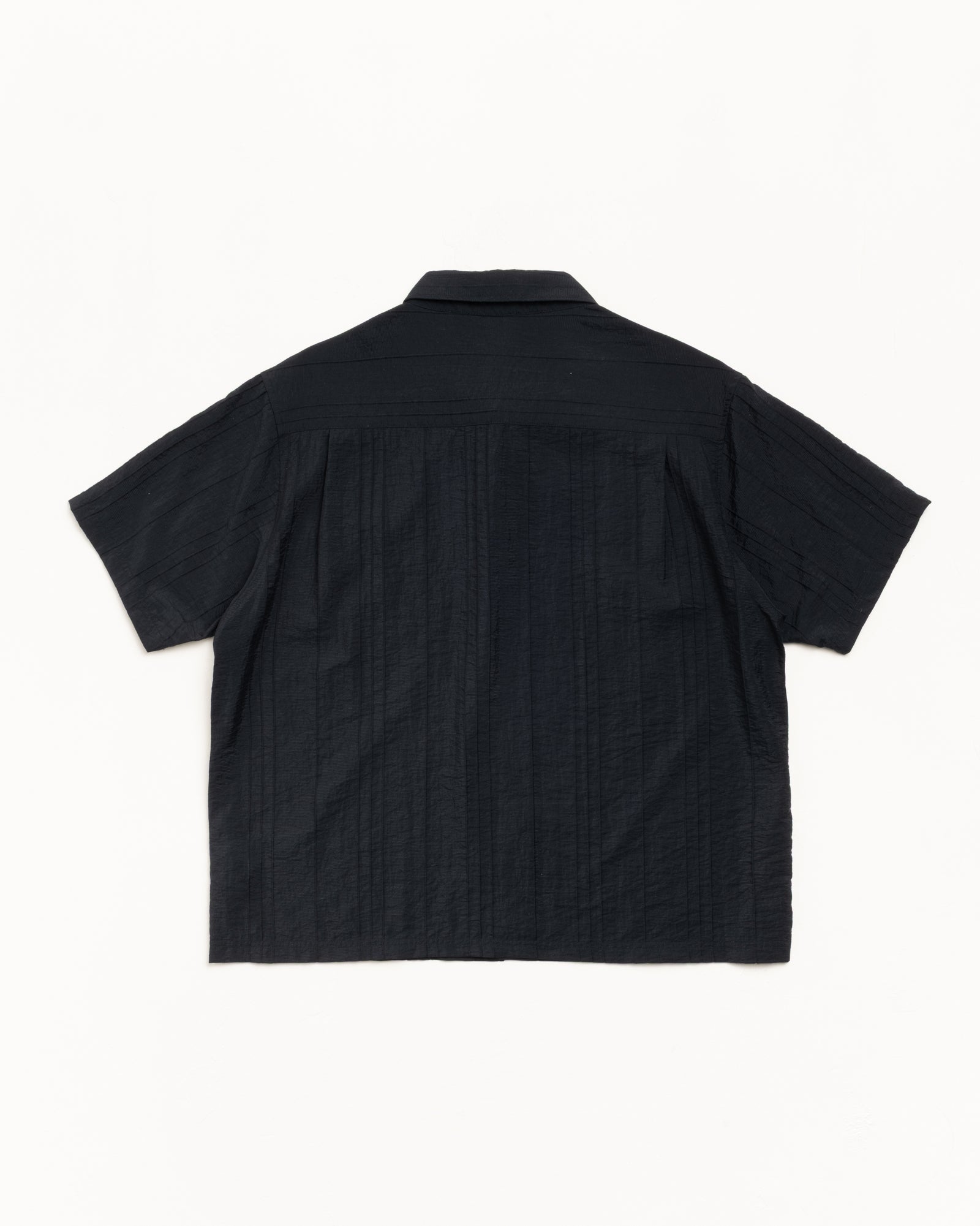 Pleated Textured Shirt Mens Long Sleeve In Black
