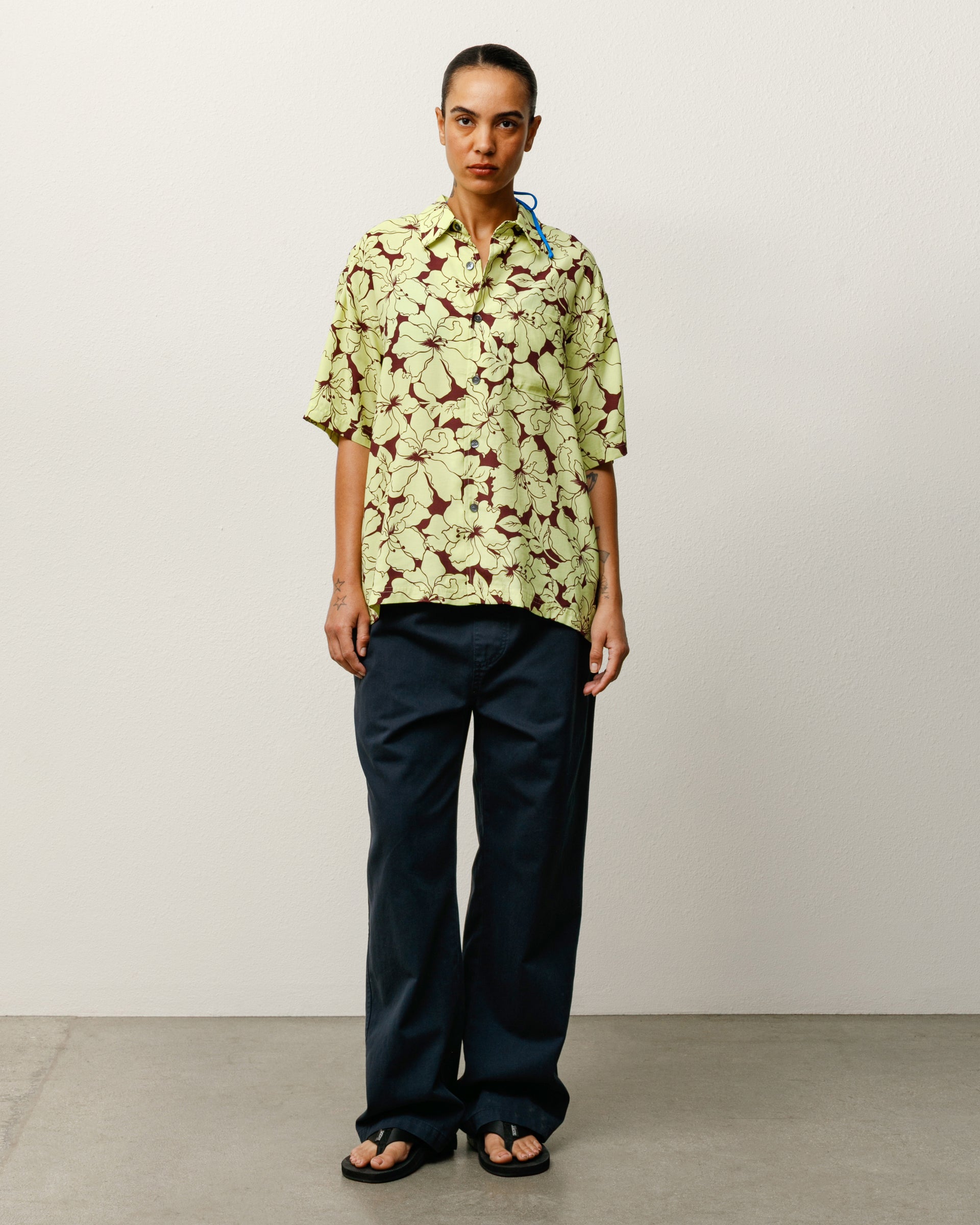 Floral Hawaiian Shirt Mens Short Sleeve In Lime
