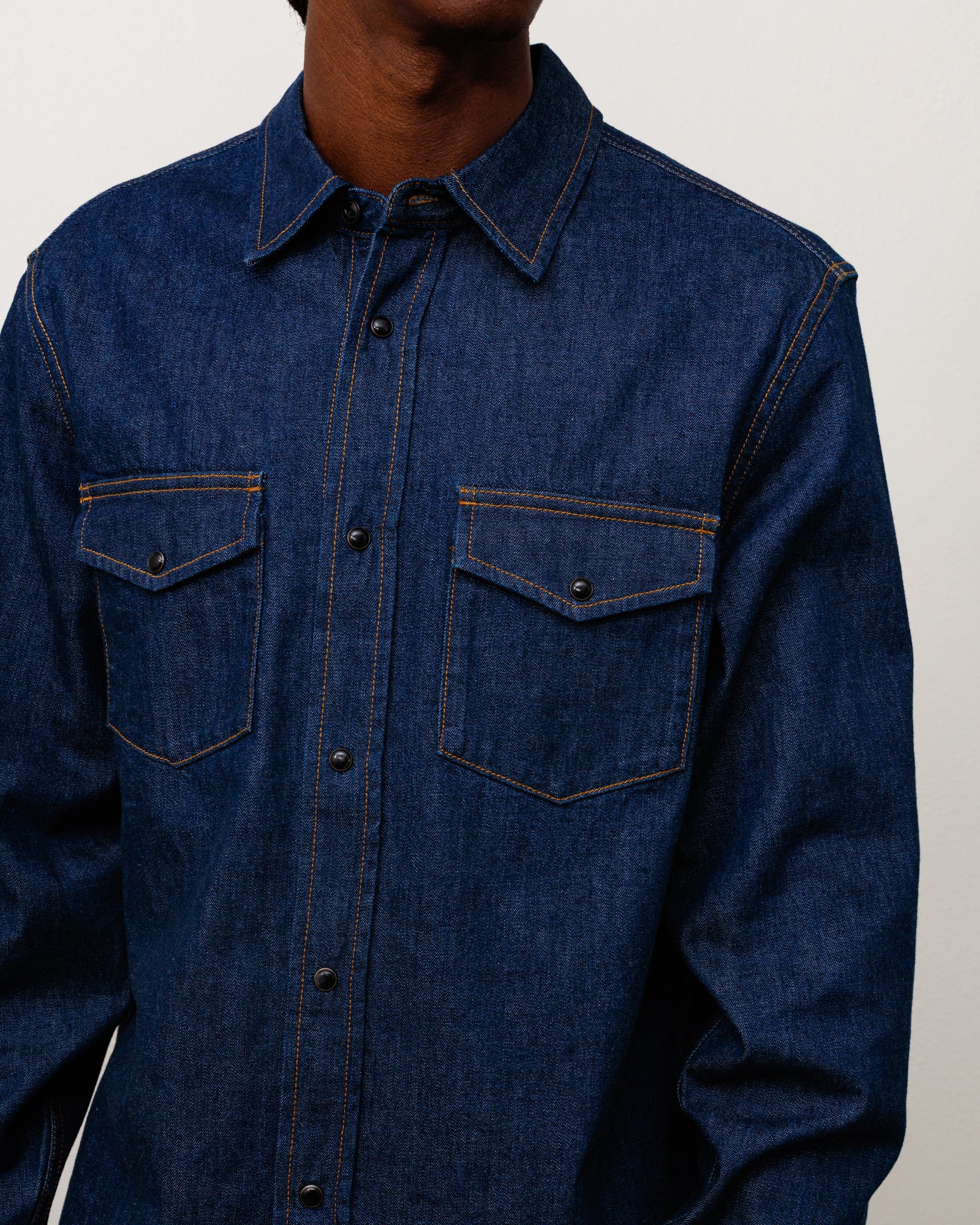 Denim Western Shirt Unisex Long Sleeve In Dark Denim