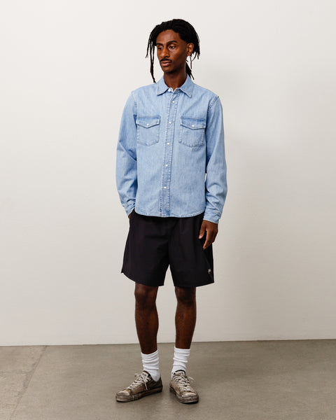 Denim Western Shirt Unisex Long Sleeve In Light Denim