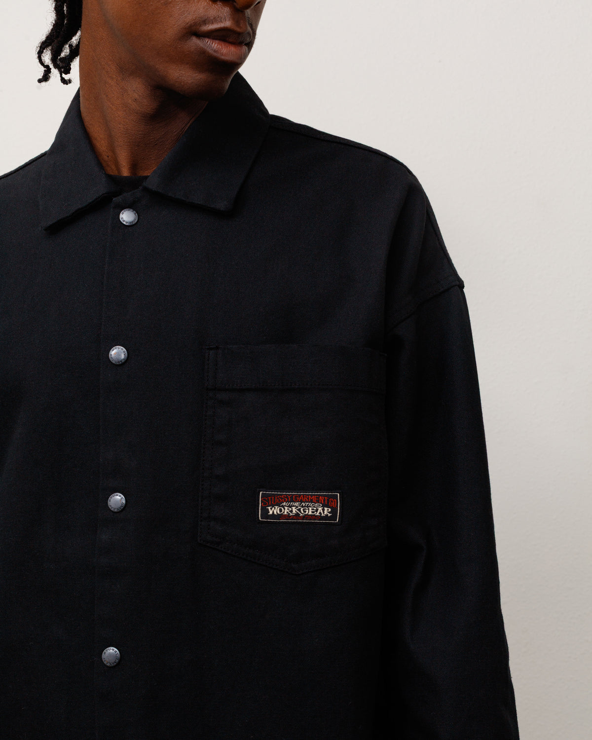 Canvas Work Overshirt Unisex Long Sleeve In Black