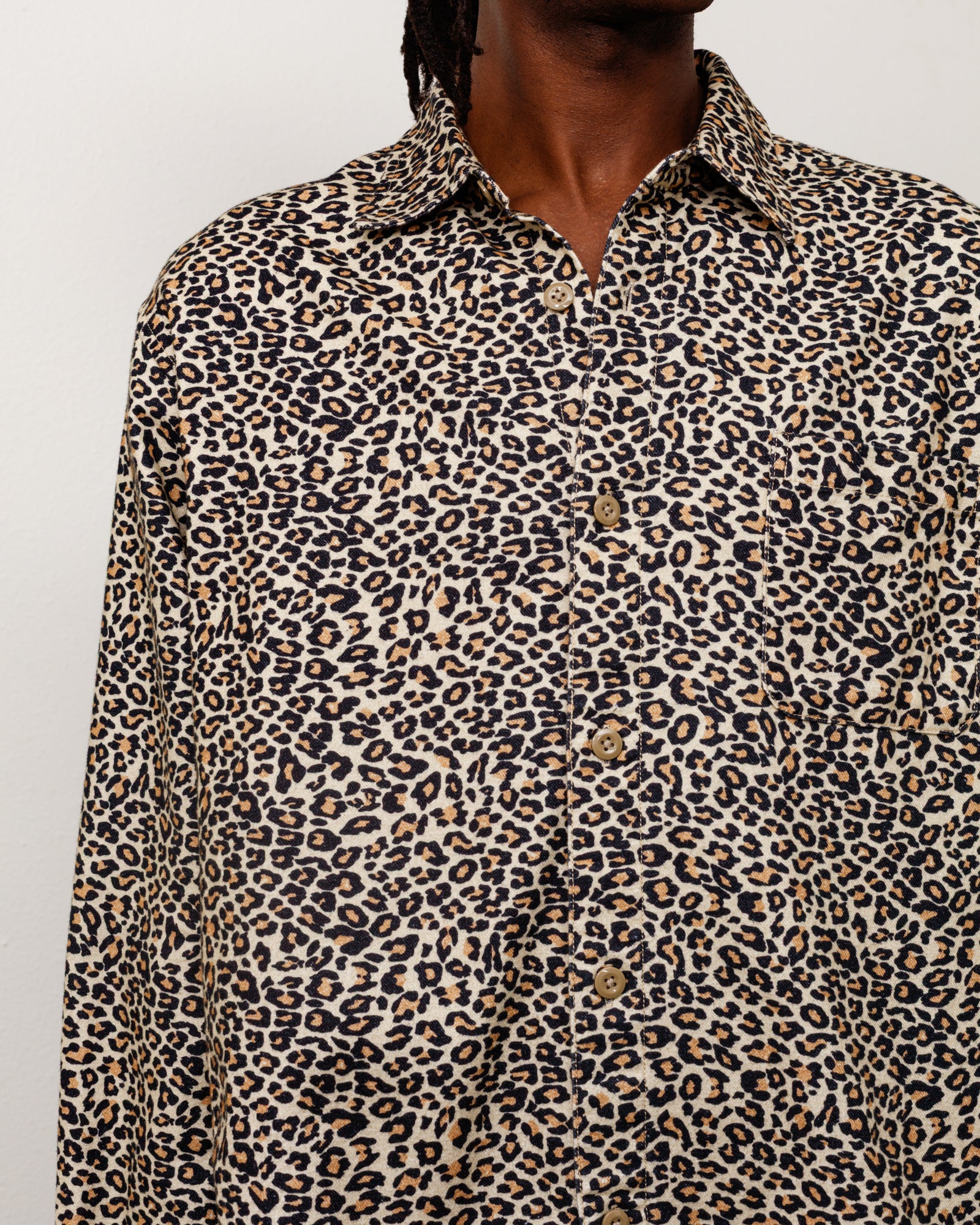 Animal Print Flannel Shirt Unisex Long Sleeve In Leopard