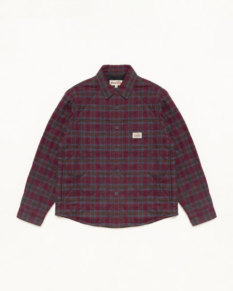 Quilted Plaid Shirt Jacket Unisex Long Sleeve In Grey