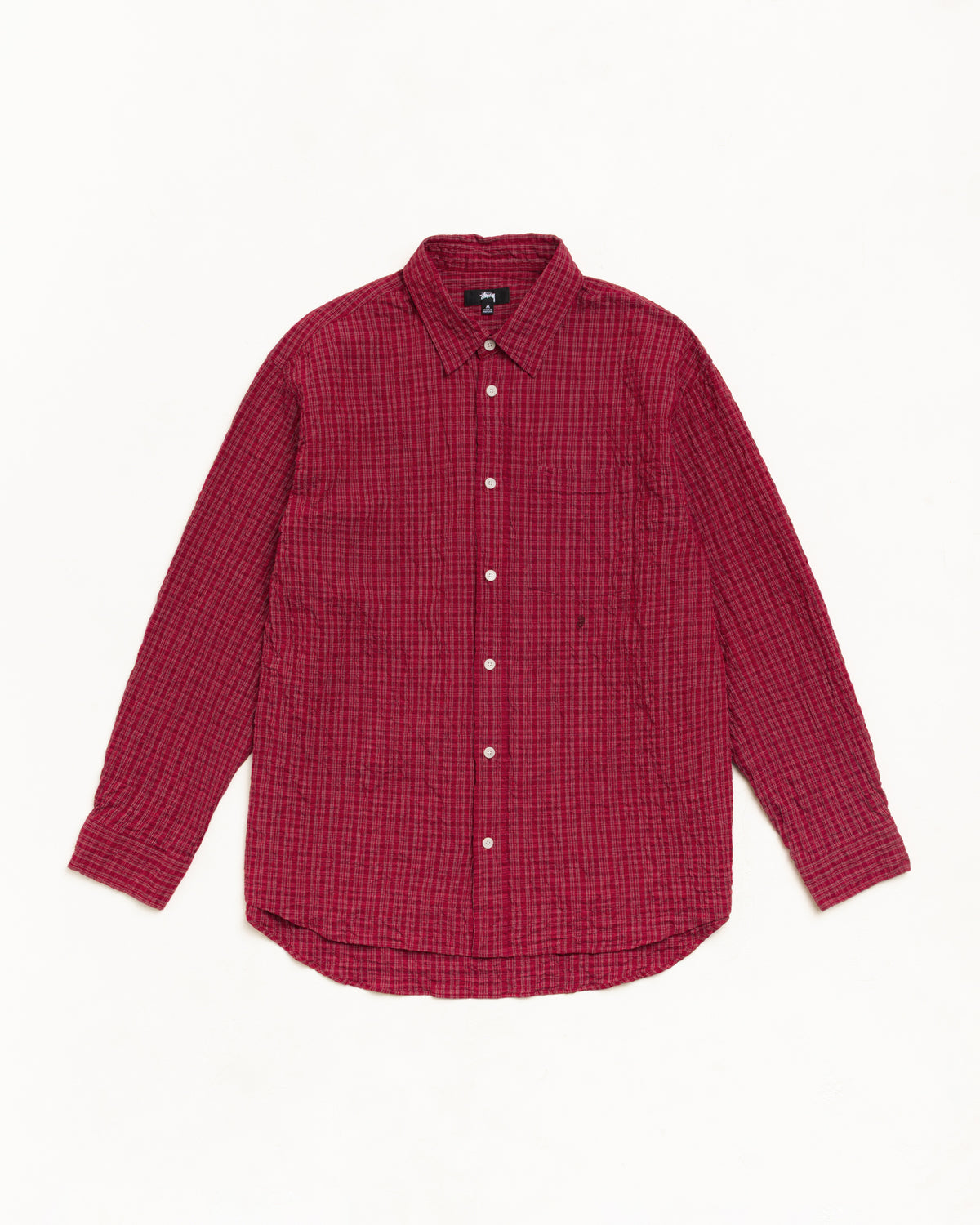Standard Ls Shirt Crinkle Unisex Long Sleeve In Burgundy Check