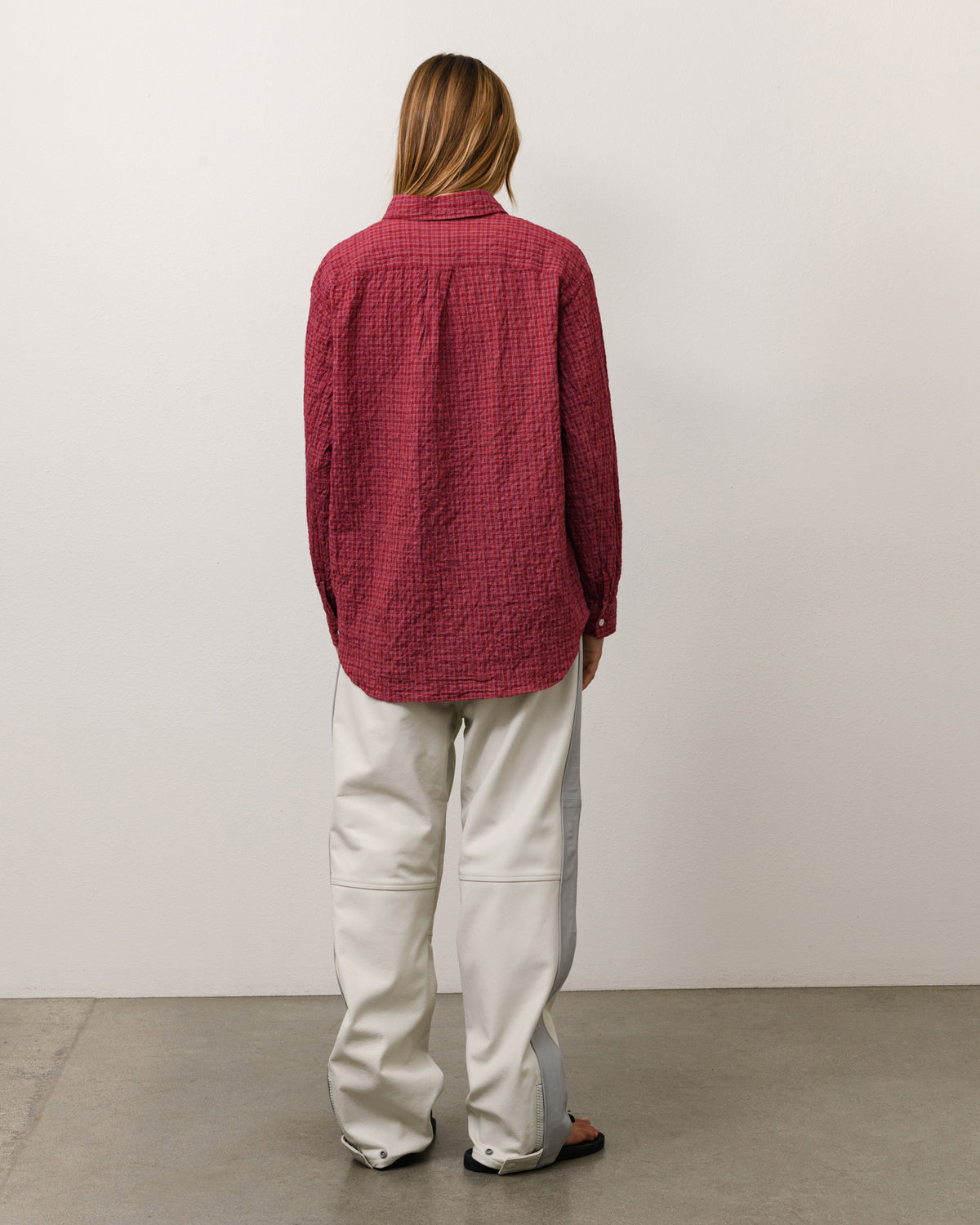 Standard Ls Shirt Crinkle Unisex Long Sleeve In Burgundy Check