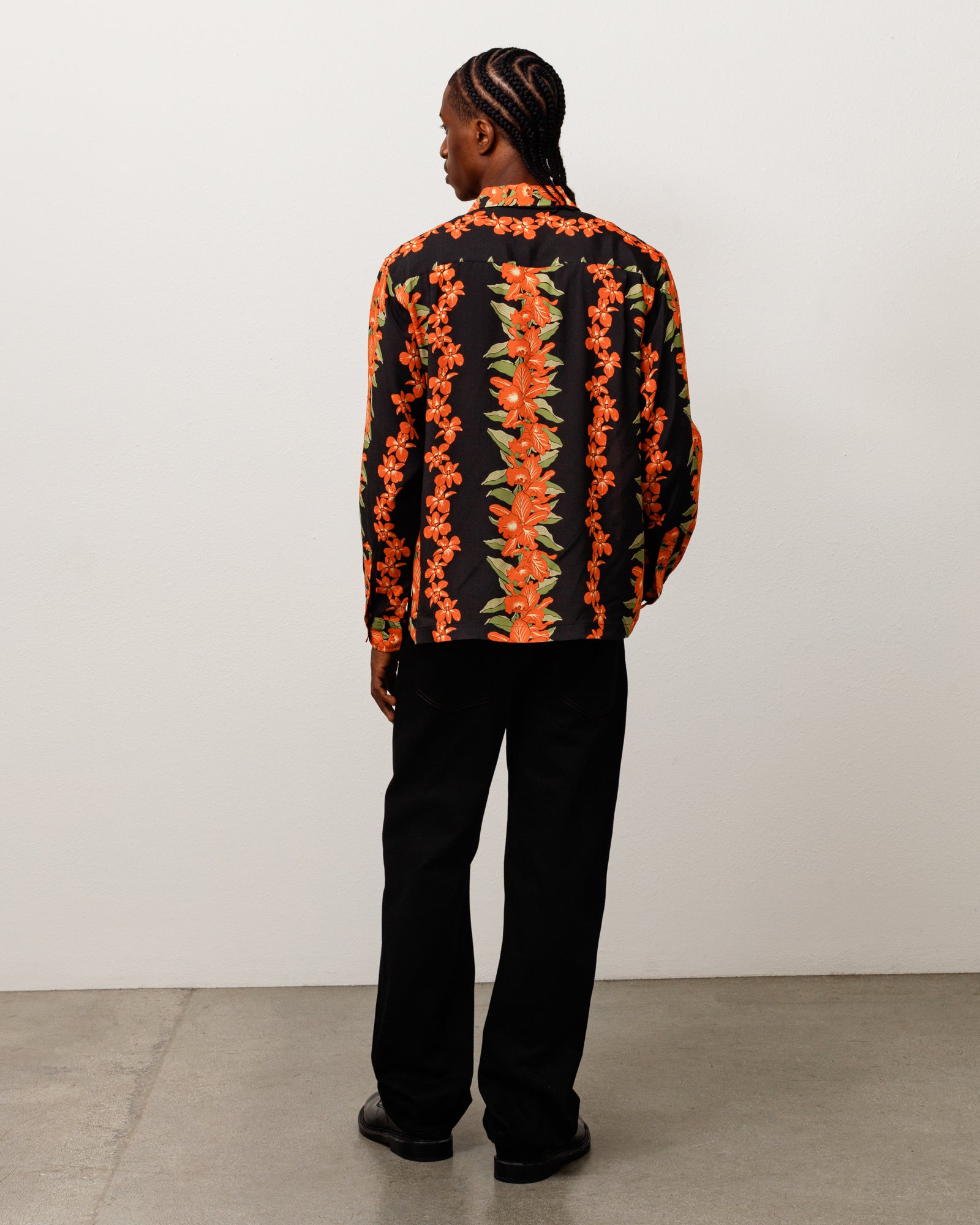 Hawaiian Floral Ls Shirt Unisex Long Sleeve In Black