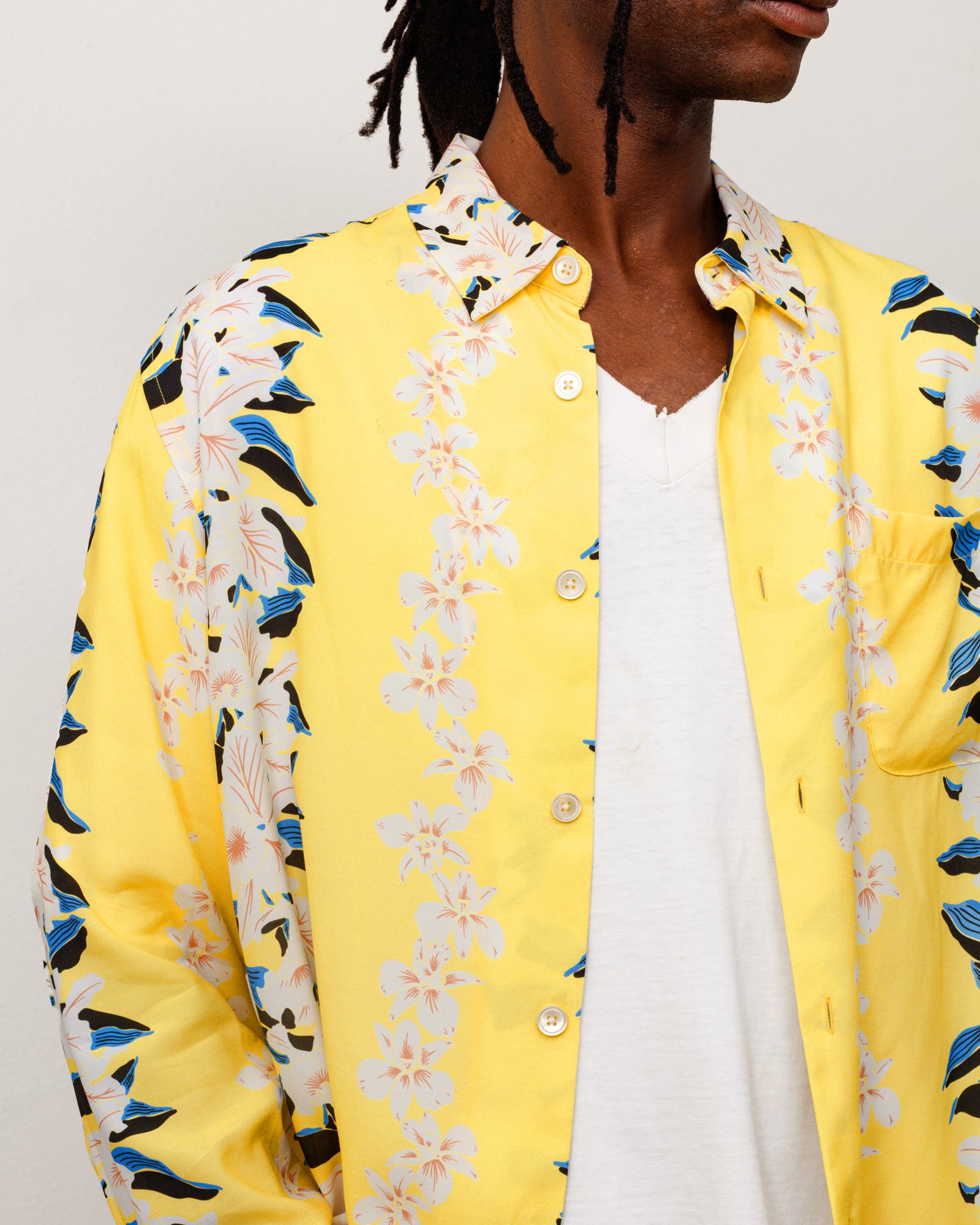Hawaiian Floral Ls Shirt Unisex Long Sleeve In Yellow