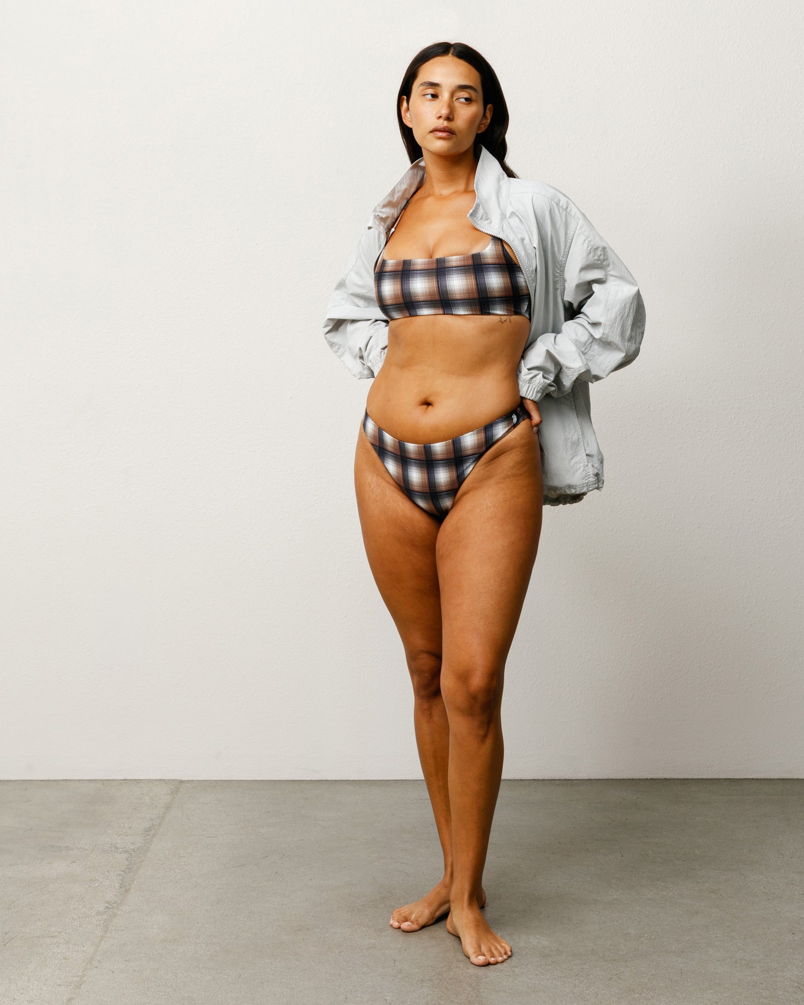Halter Bikini Top Womens Sleeveless In Brown Plaid
