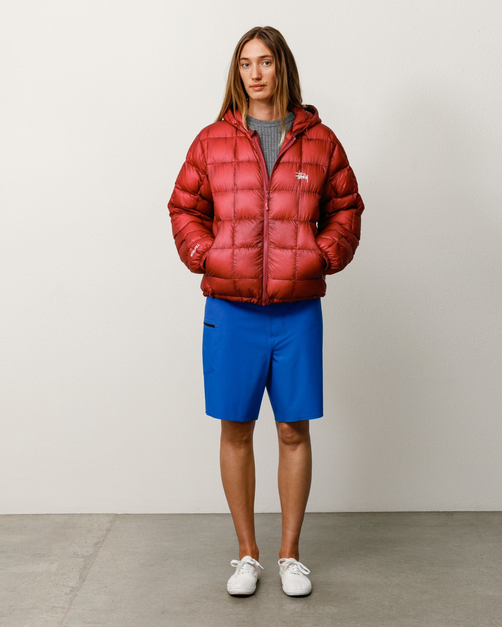 Stüssy 피크 보드 쇼트 블루, 유니섹스 신축성 나일론 보드쇼츠, 사이드 지퍼 포켓 디테일