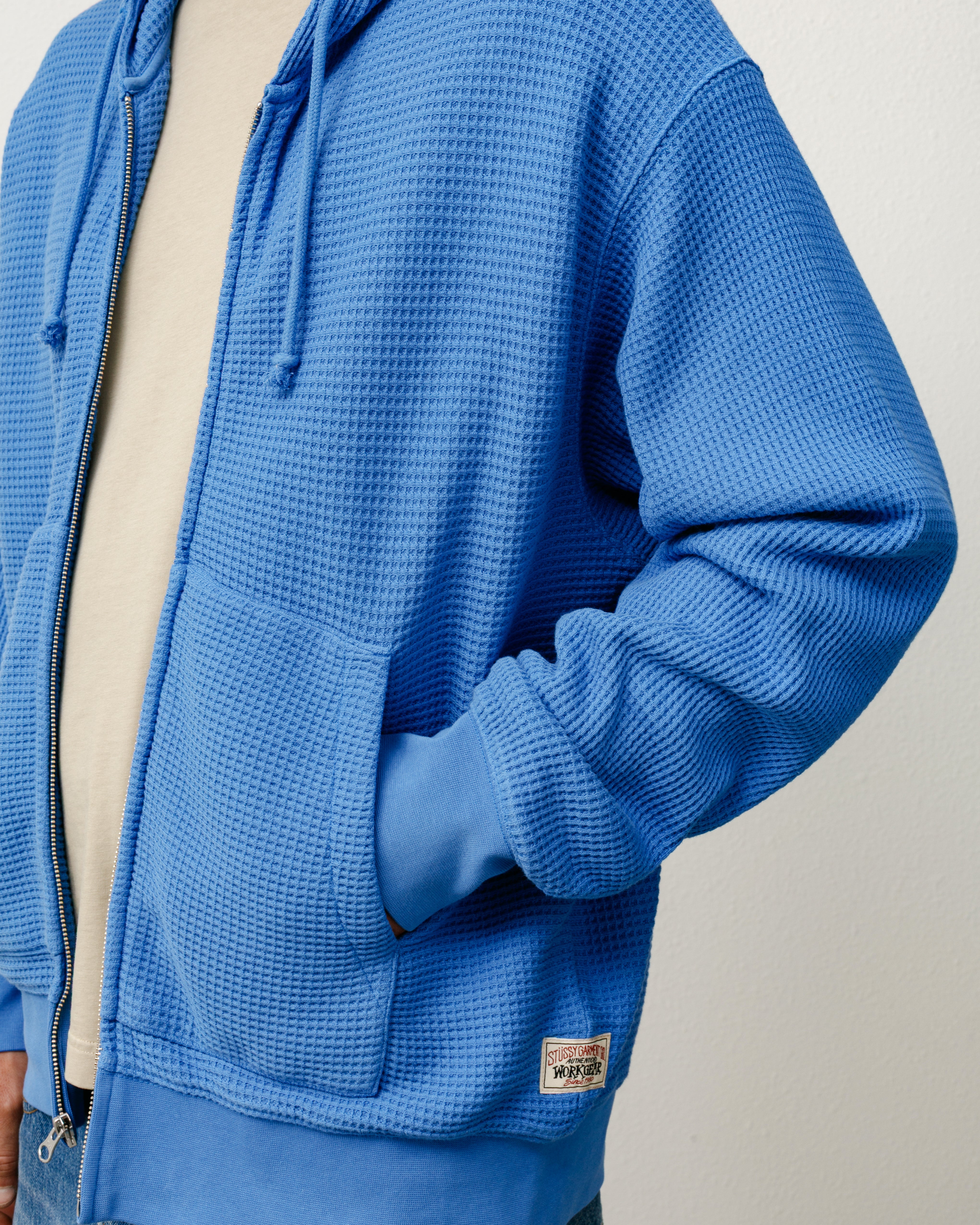 Double Layer Waffle Zip Hoodie – Blue | Tops | Stüssy Korea