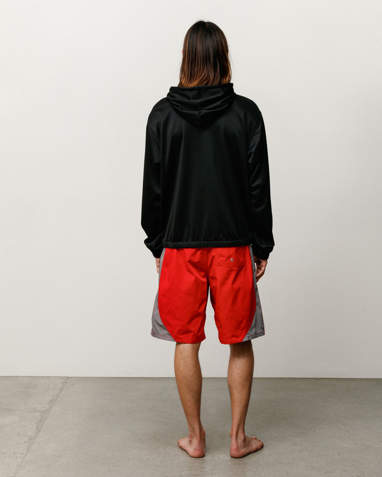 Athletic Mesh Zip Hood Unisex Long Sleeve In Black