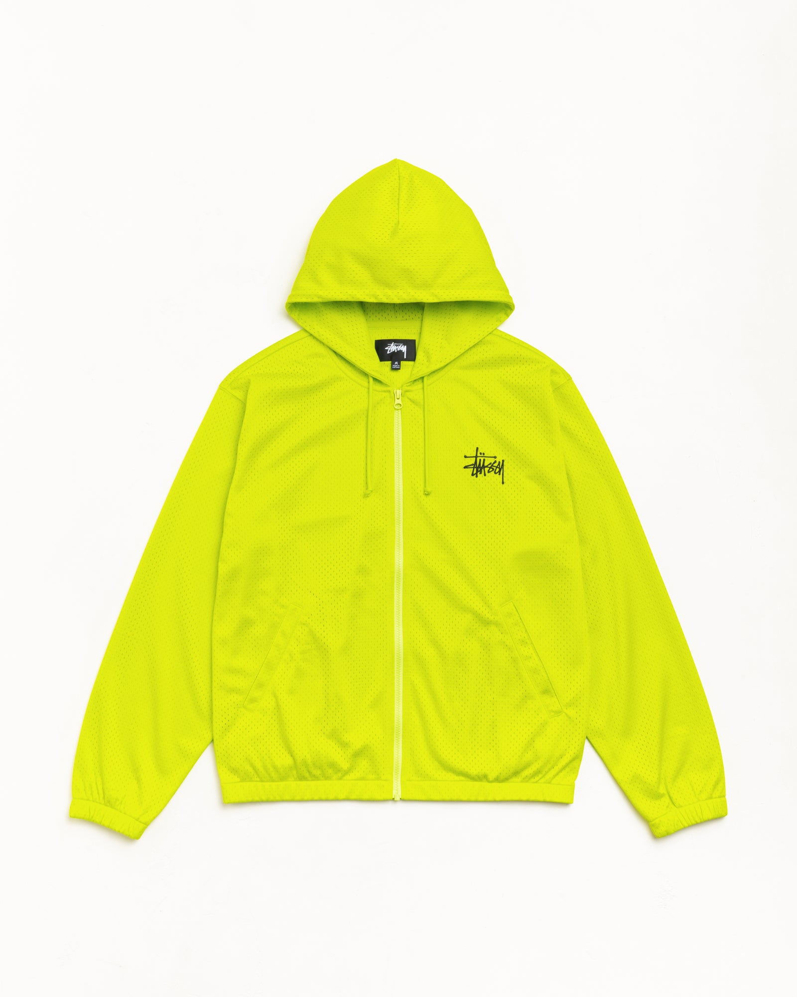 Athletic Mesh Zip Hood Unisex Long Sleeve In Safety Green