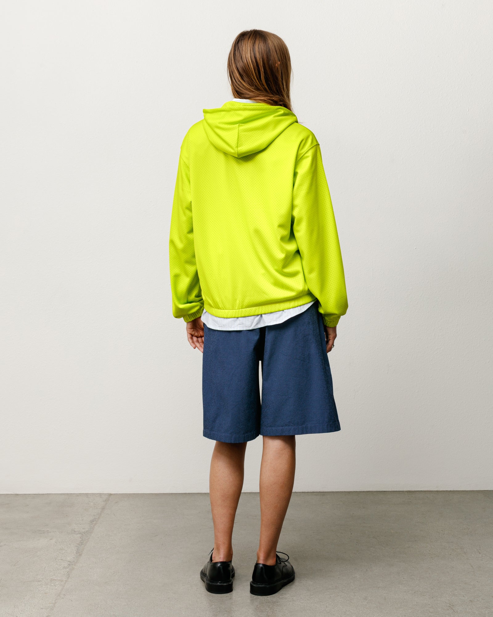 Athletic Mesh Zip Hood Unisex Long Sleeve In Safety Green