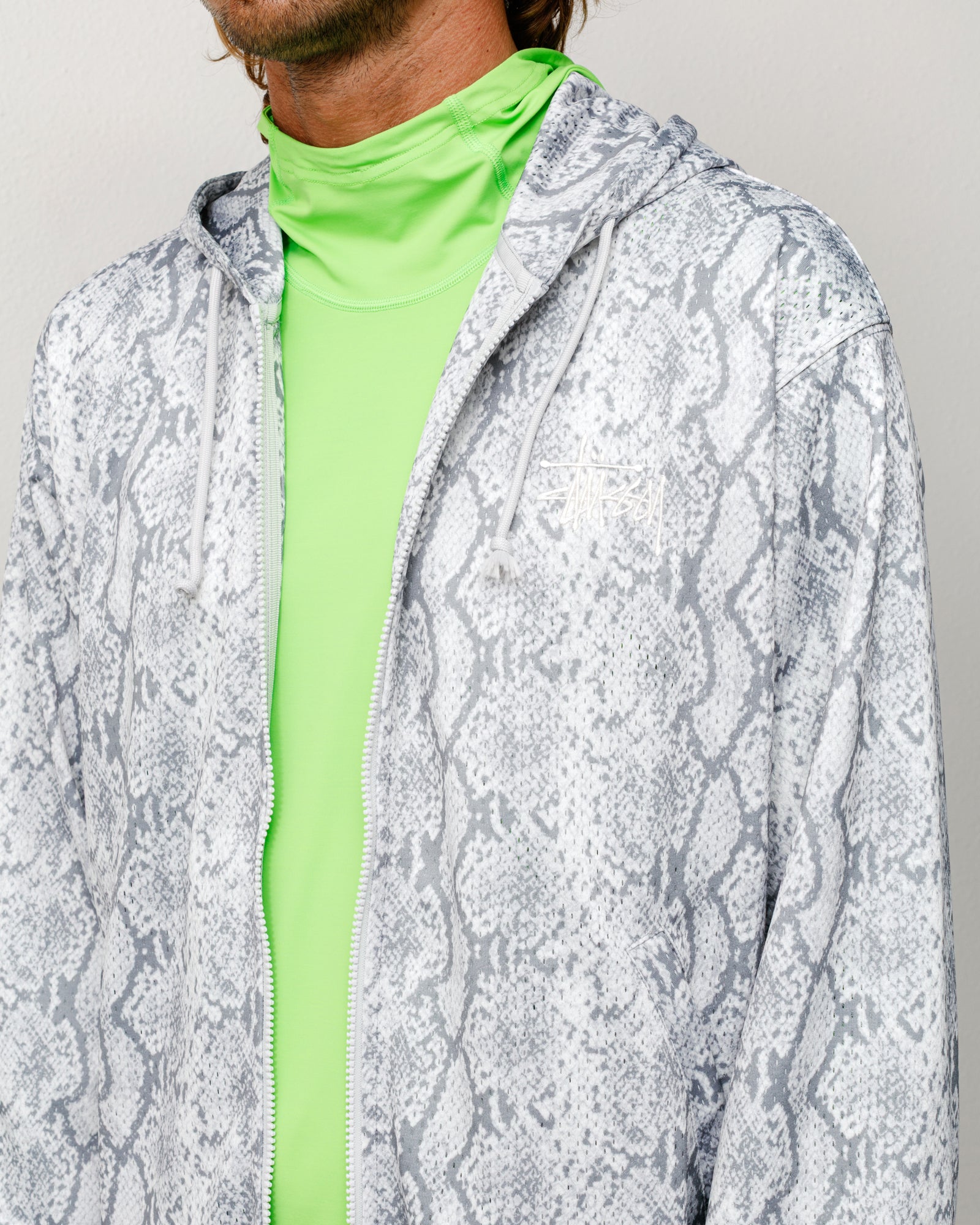Athletic Mesh Zip Hood Unisex Long Sleeve In Snake