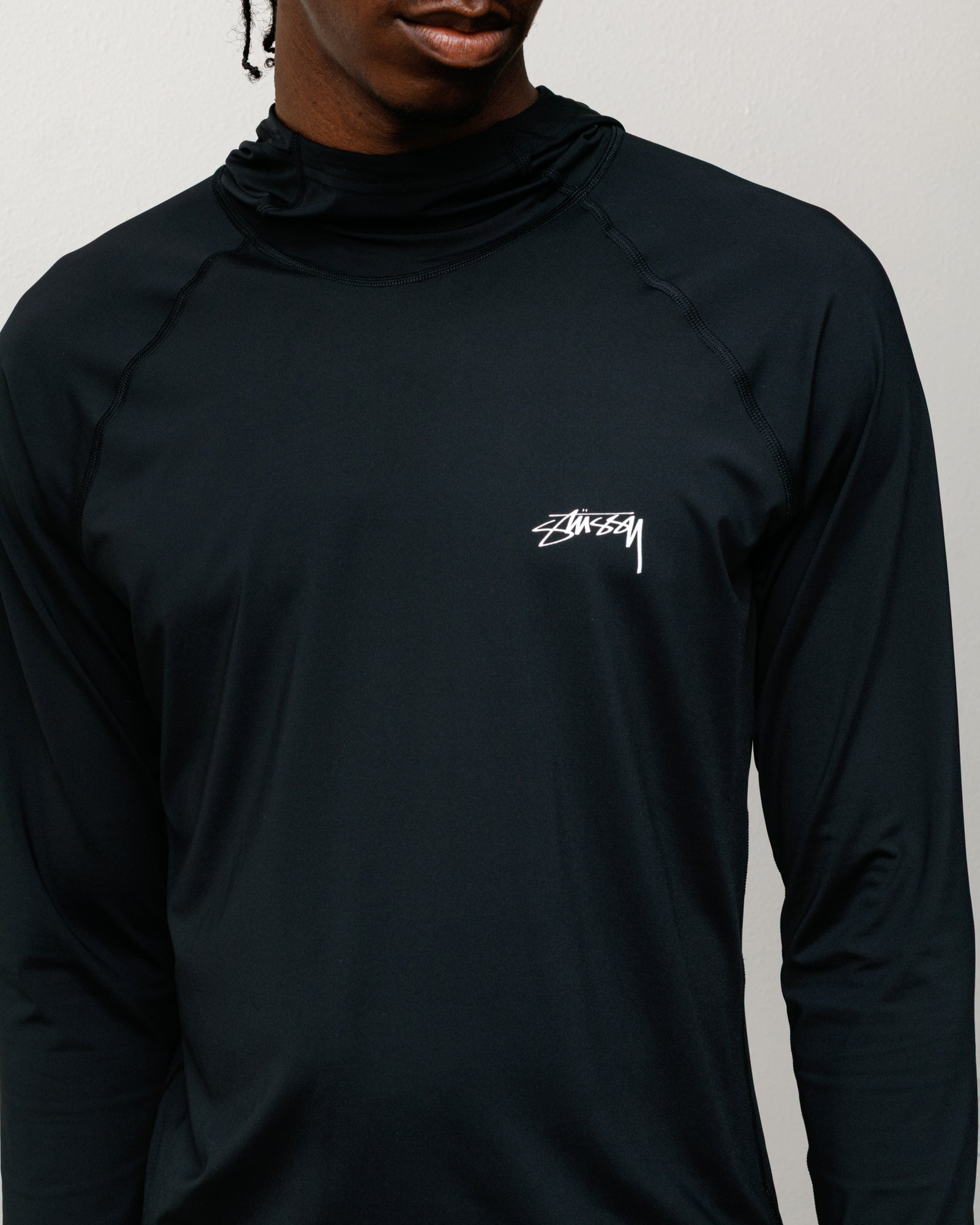 Ls Hooded Rash Guard Unisex Long Sleeve In Black