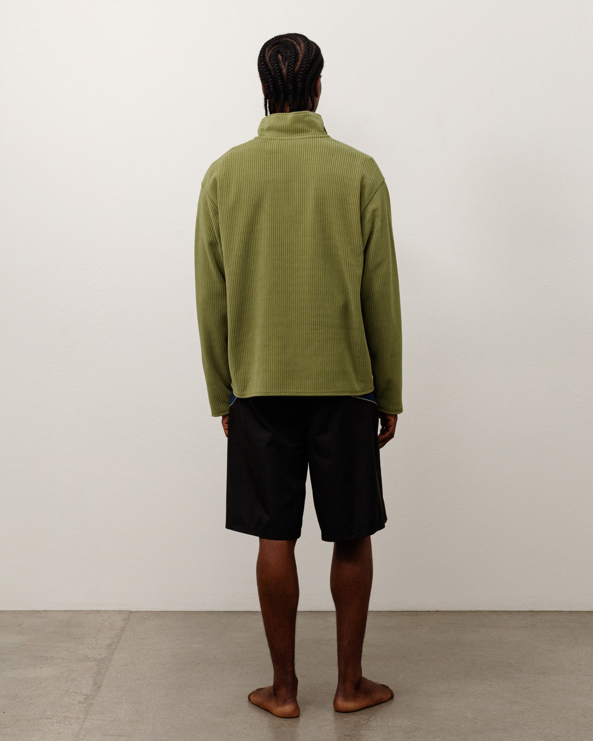 Textured Zip Mock Unisex Long Sleeve In Olive