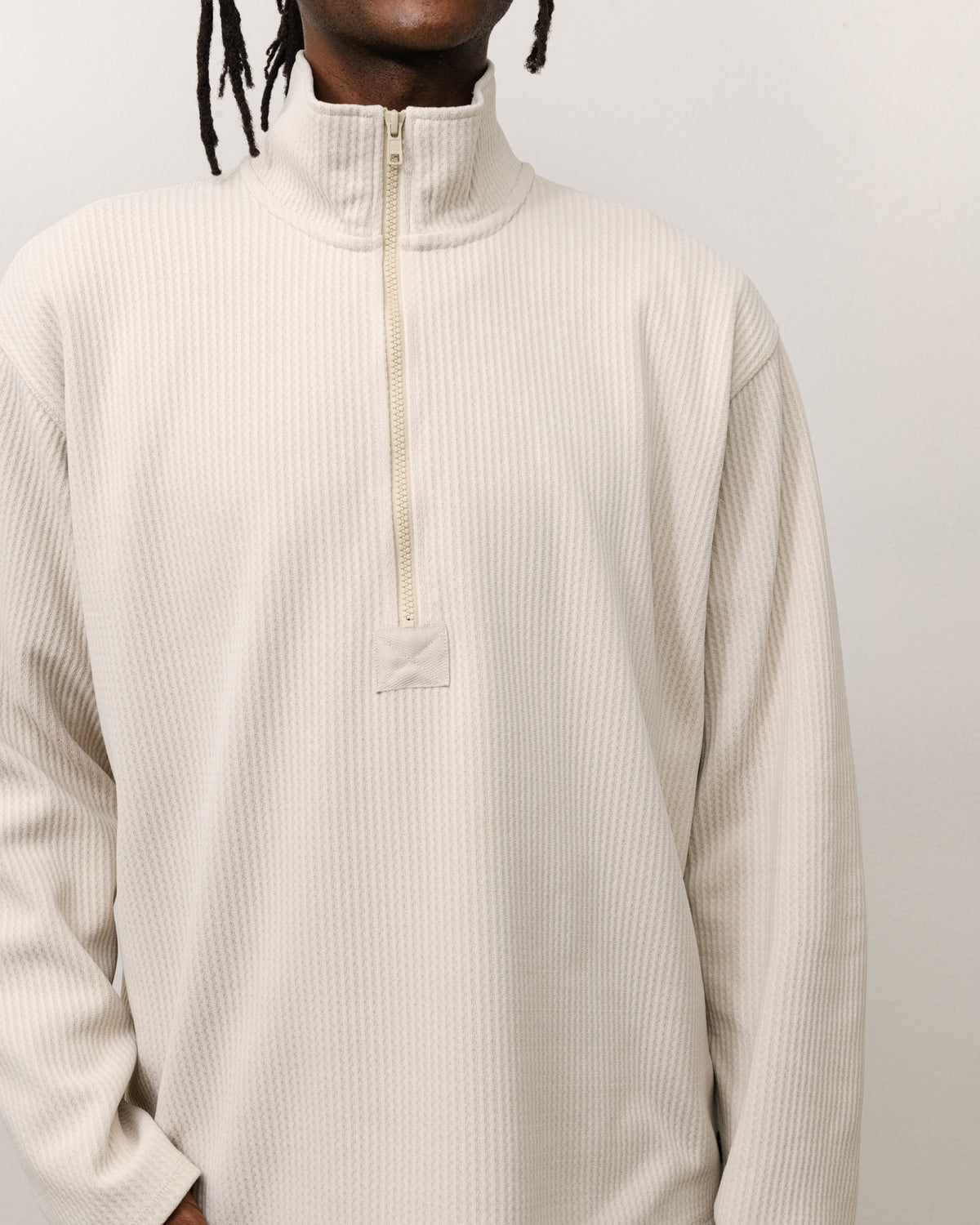 Textured Zip Mock Unisex Long Sleeve In Sand