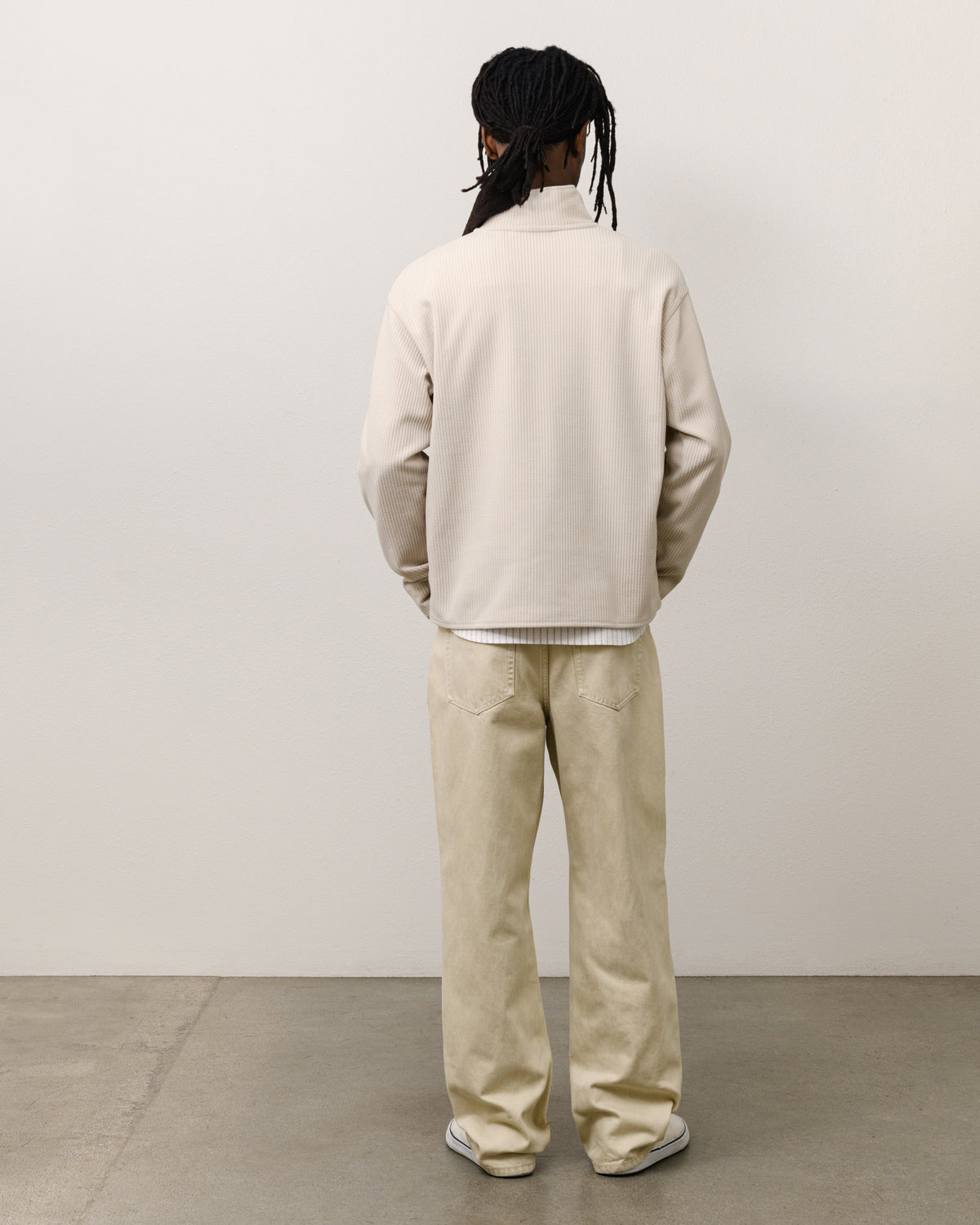 Textured Zip Mock Unisex Long Sleeve In Sand