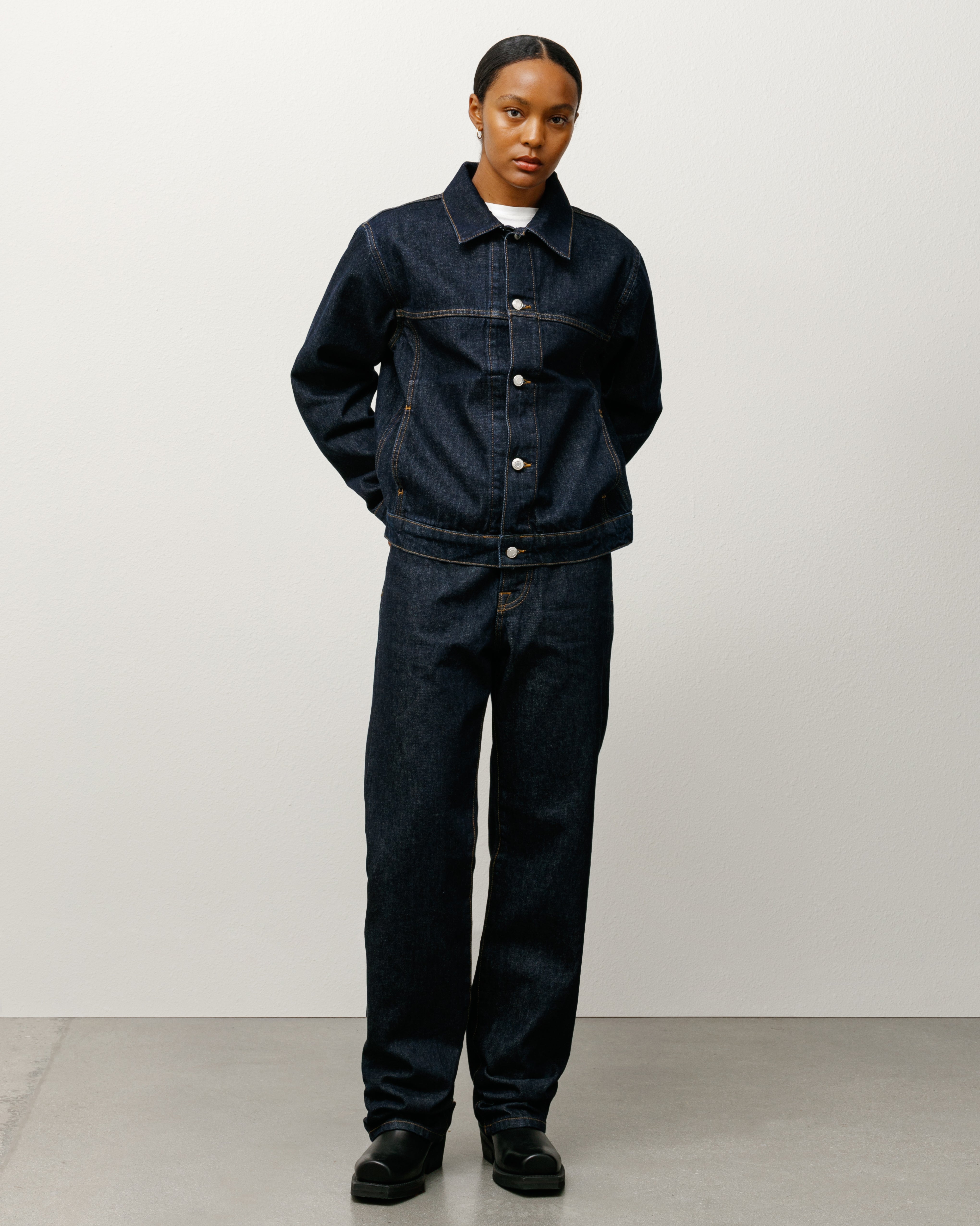 SATUR 韓国 Denim Trucker Jacket Trucker Jacket Denim – Rinsed Indigo | Outerwear | Stüssy Korea