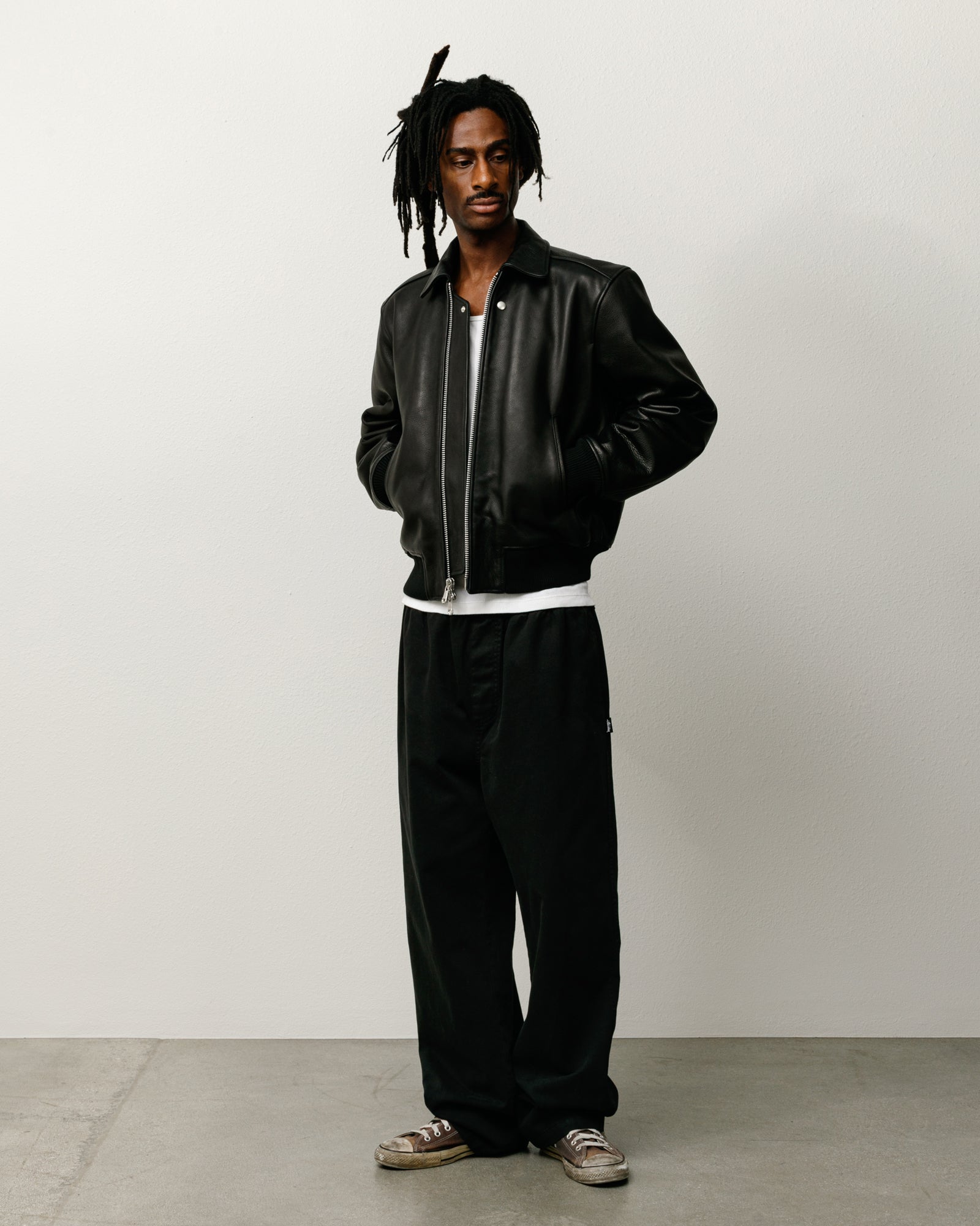 Leather Flight Jacket Mens Long Sleeve In Black