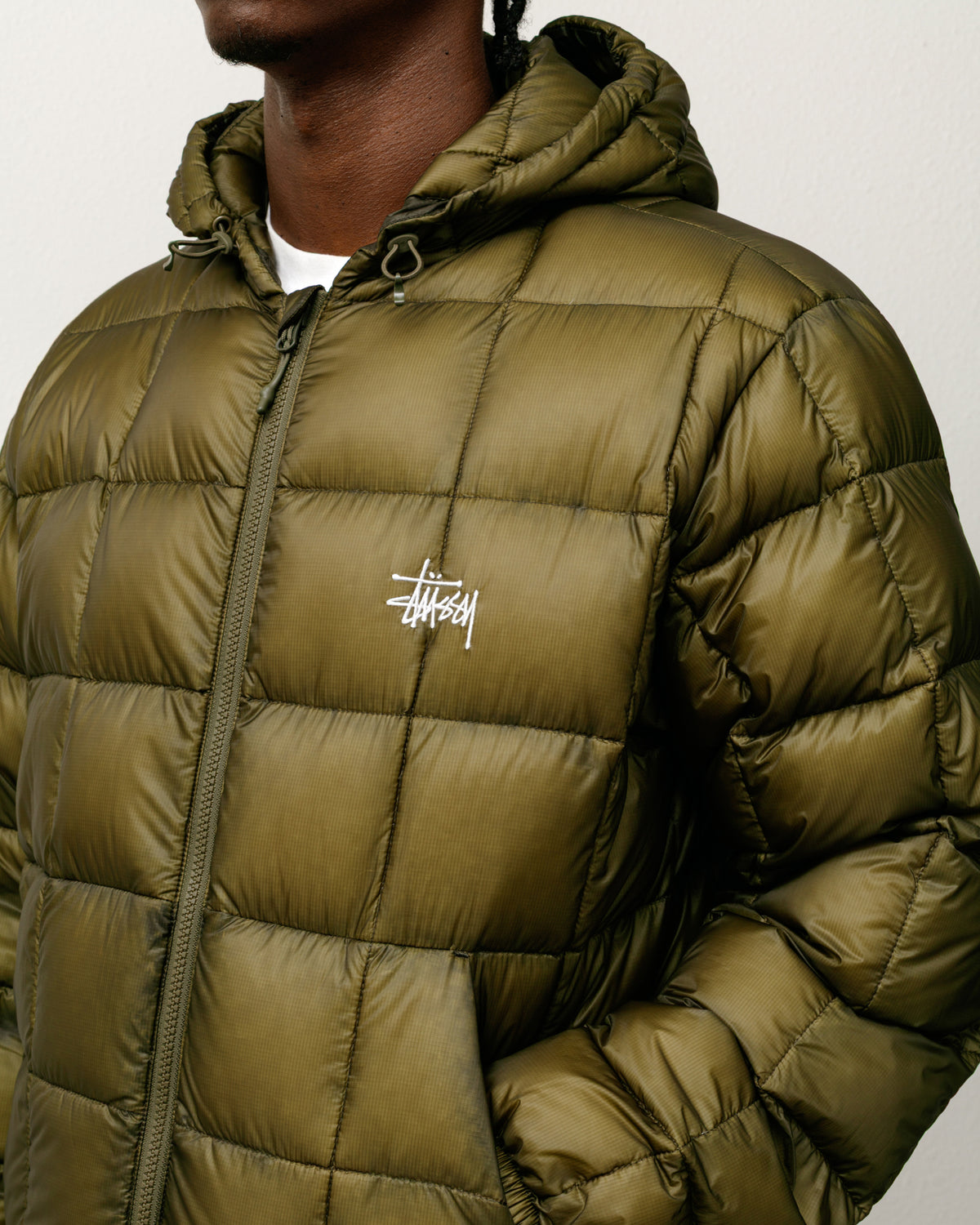 Midweight Hooded Puffer Unisex Long Sleeve In Olive
