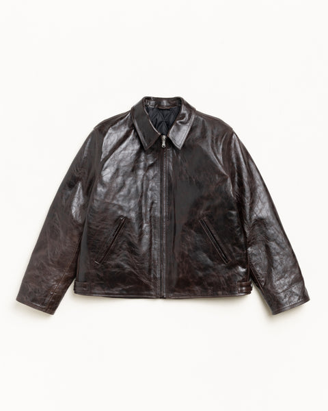 Garage Jacket Leather Mens Long Sleeve In Dark Brown