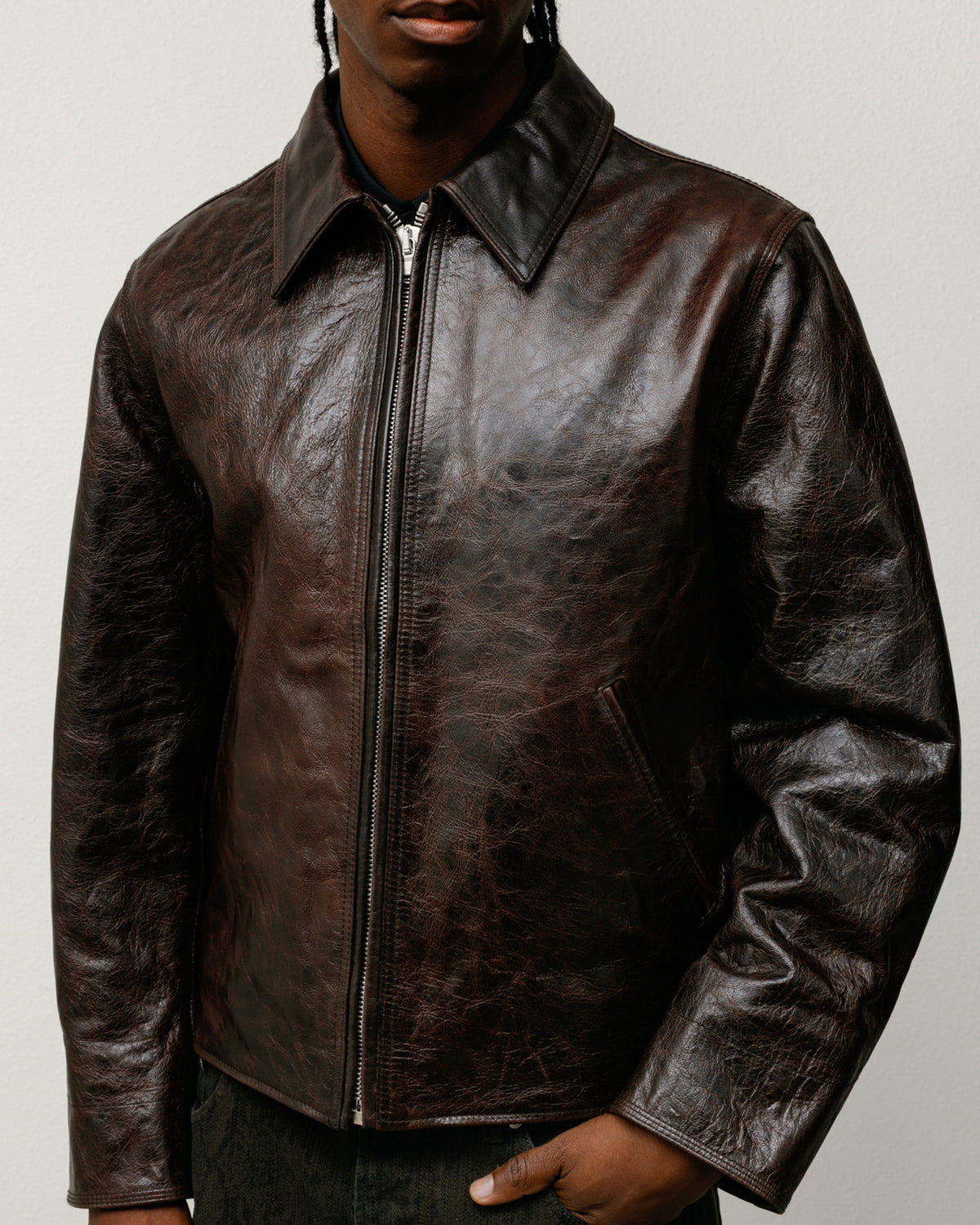Garage Jacket Leather - Dark Brown | Outerwear | Stüssy Korea