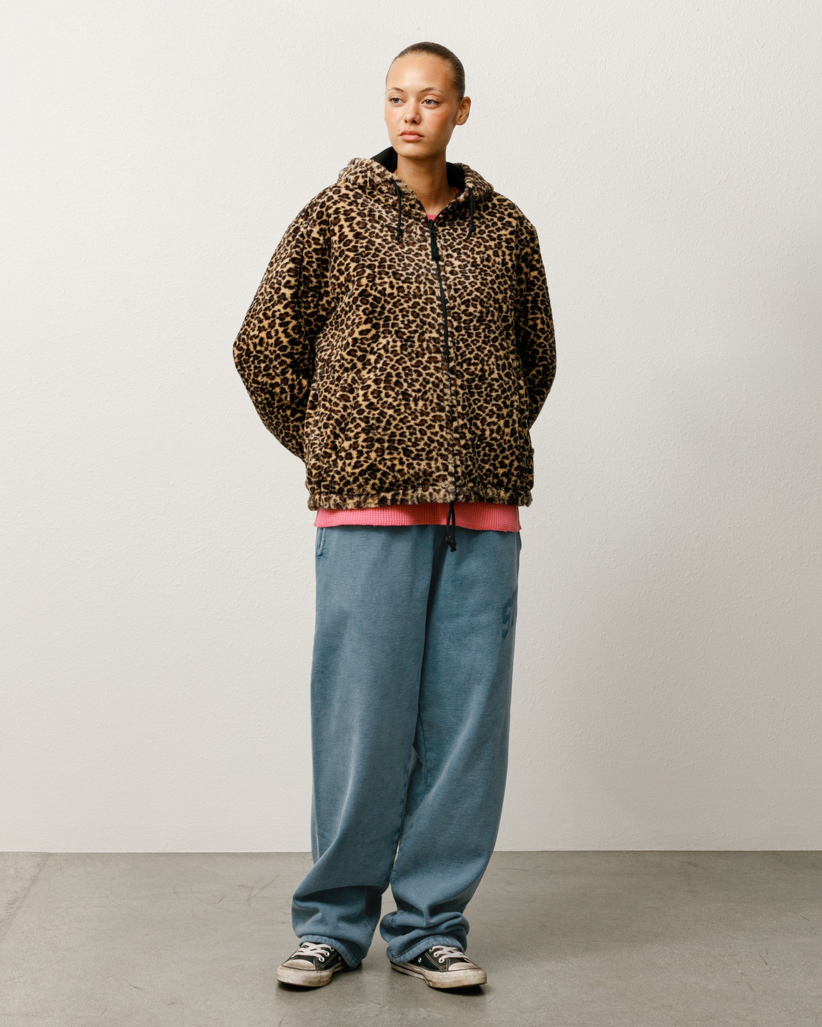 Reversible Hooded Jacket Mens Long Sleeve In Leopard