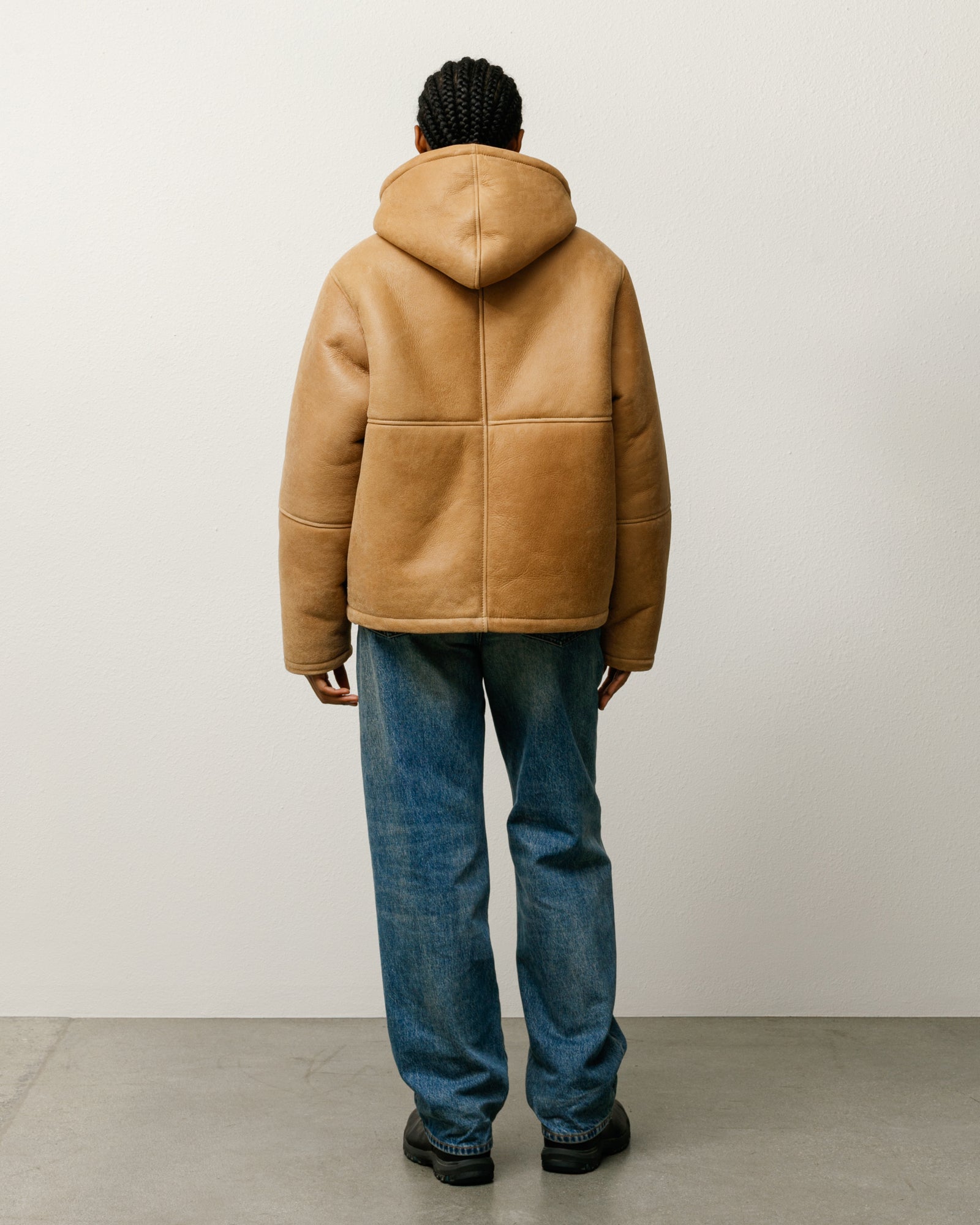 Shearling Hooded Jacket Mens Long Sleeve In Tan