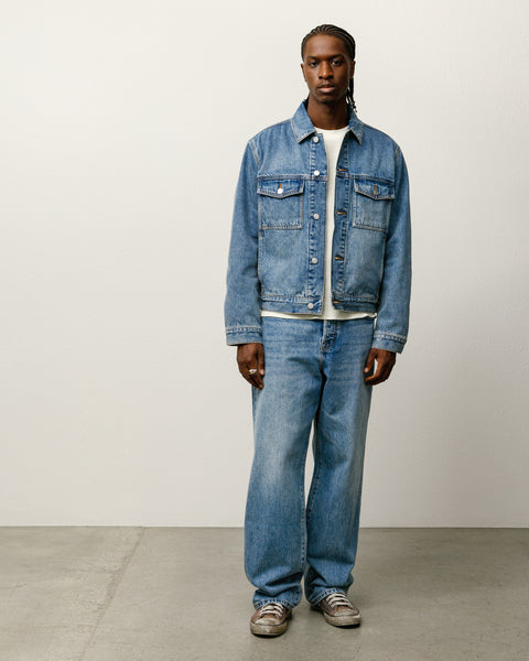 Lined Denim Trucker Mens Long Sleeve In Indigo Stone Wash