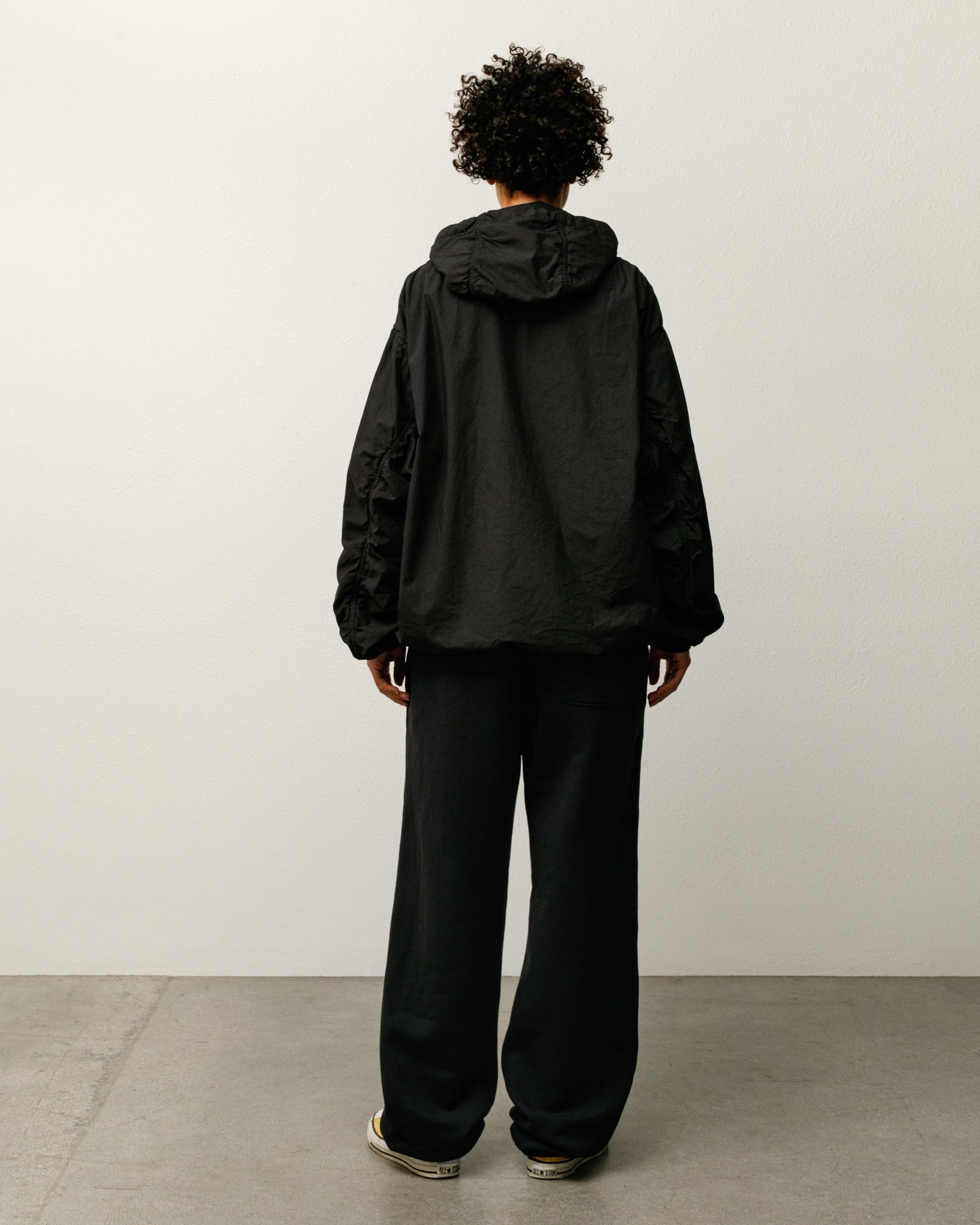 Double Cotton Hooded Jacket Mens Long Sleeve In Black