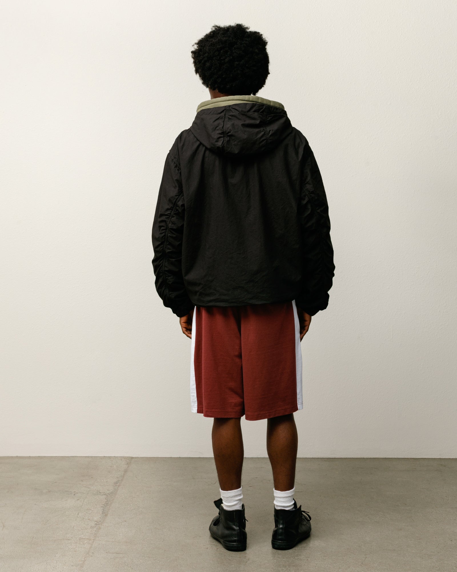 Double Cotton Hooded Jacket Mens Long Sleeve In Black