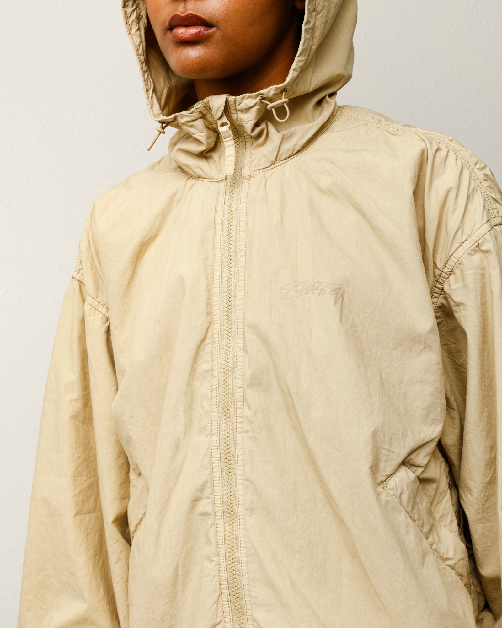 Double Cotton Hooded Jacket Mens Long Sleeve In Sand
