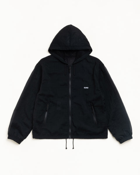Layered Mesh Hooded Jacket Unisex Long Sleeve In Black