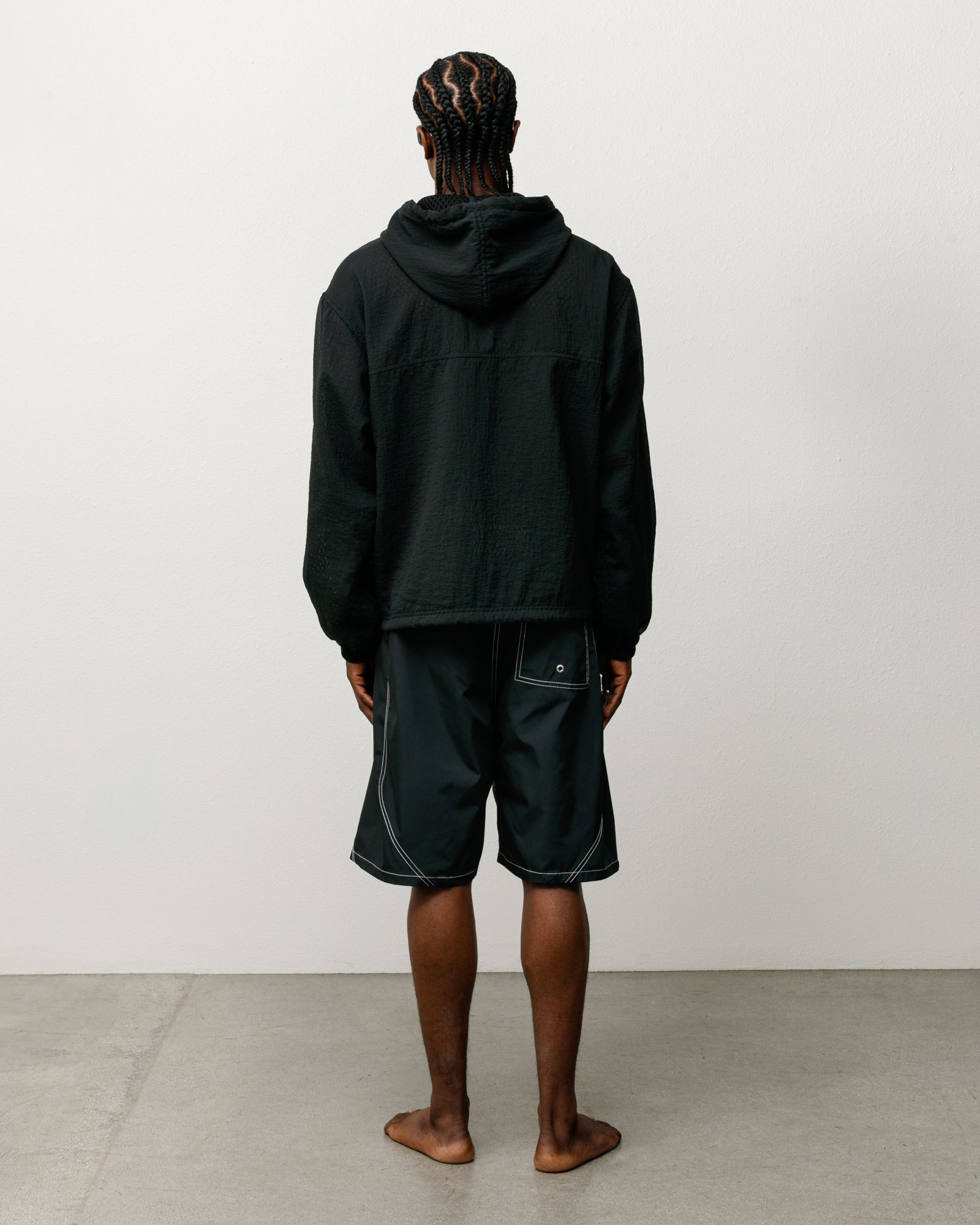 Layered Mesh Hooded Jacket Unisex Long Sleeve In Black