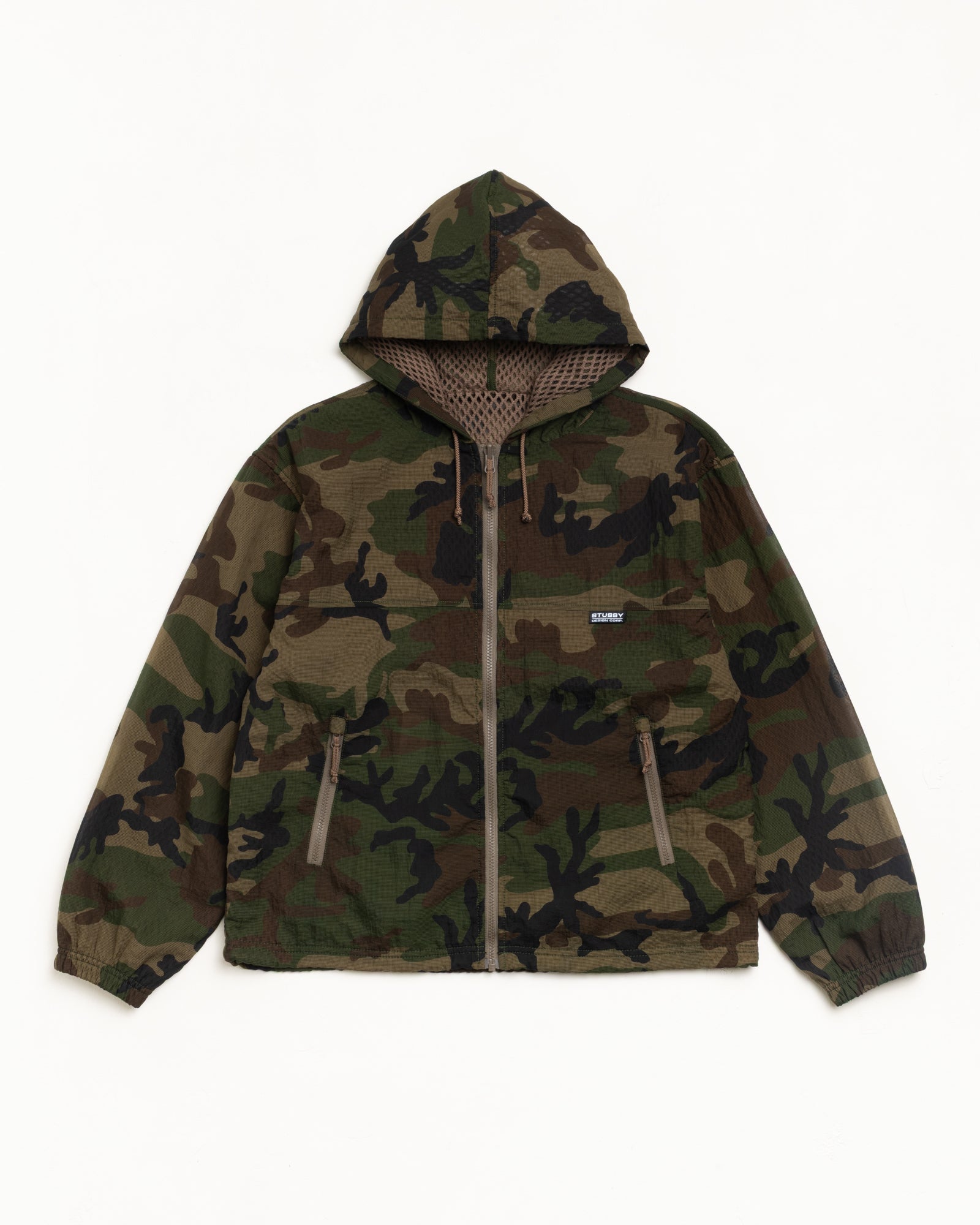 Layered Mesh Hooded Jacket Unisex Long Sleeve In Woodland Camo