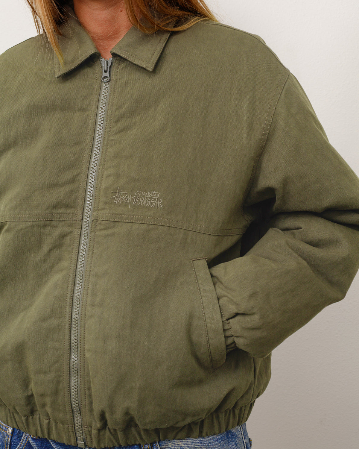 Nyco Collared Work Jacket Unisex Long Sleeve In Green